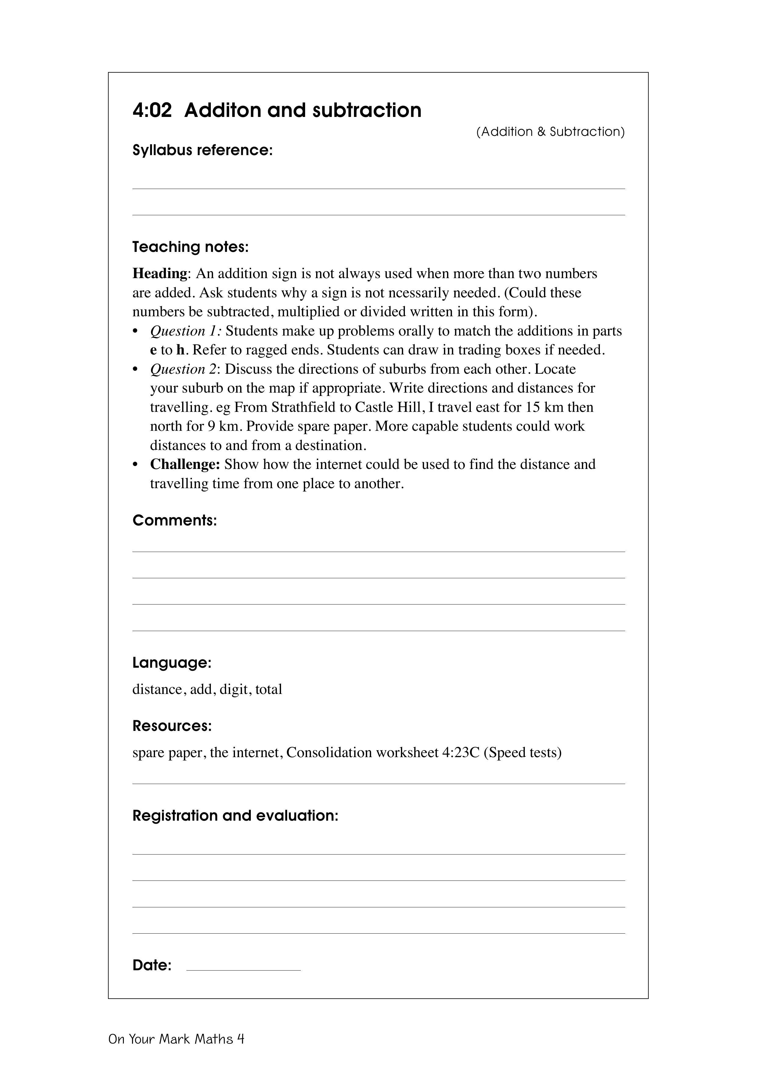Addition and subtraction — worksheet preview