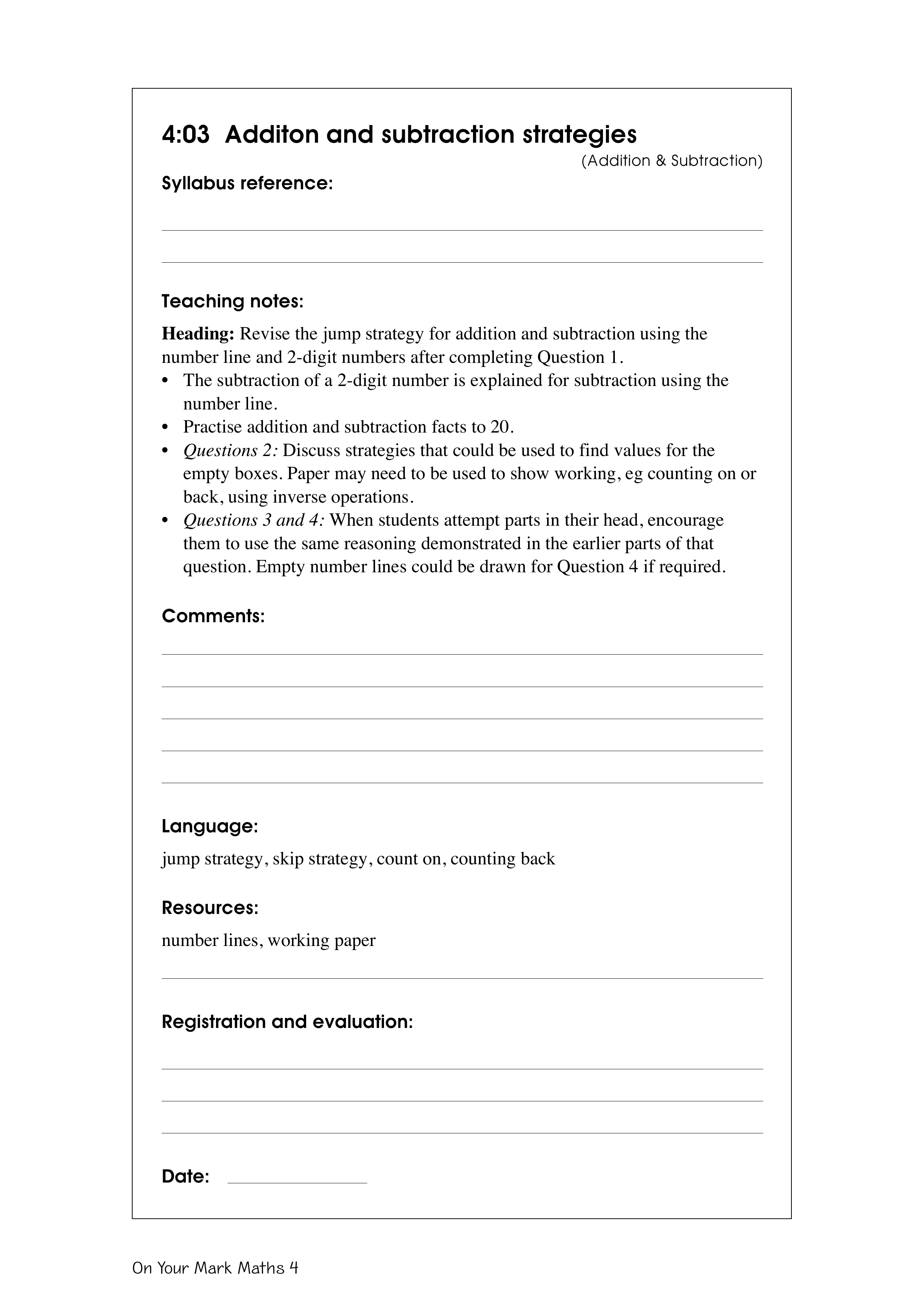 Addition and subtraction strategies — worksheet preview