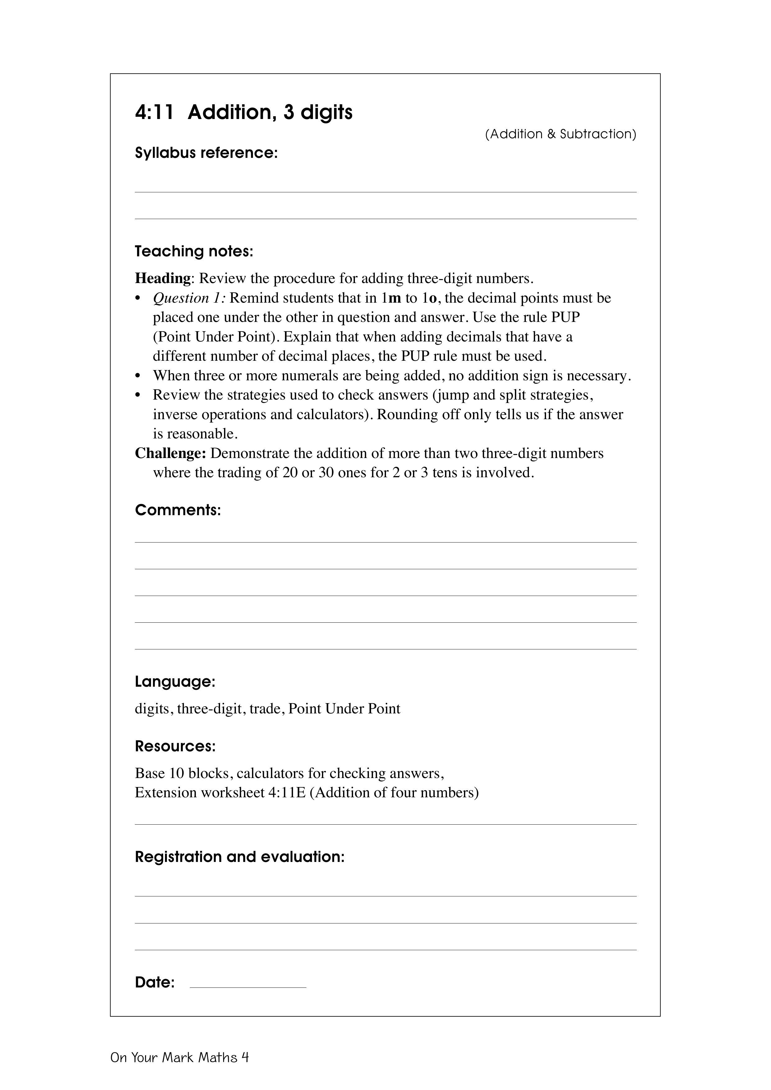Addition, 3 digits — worksheet preview