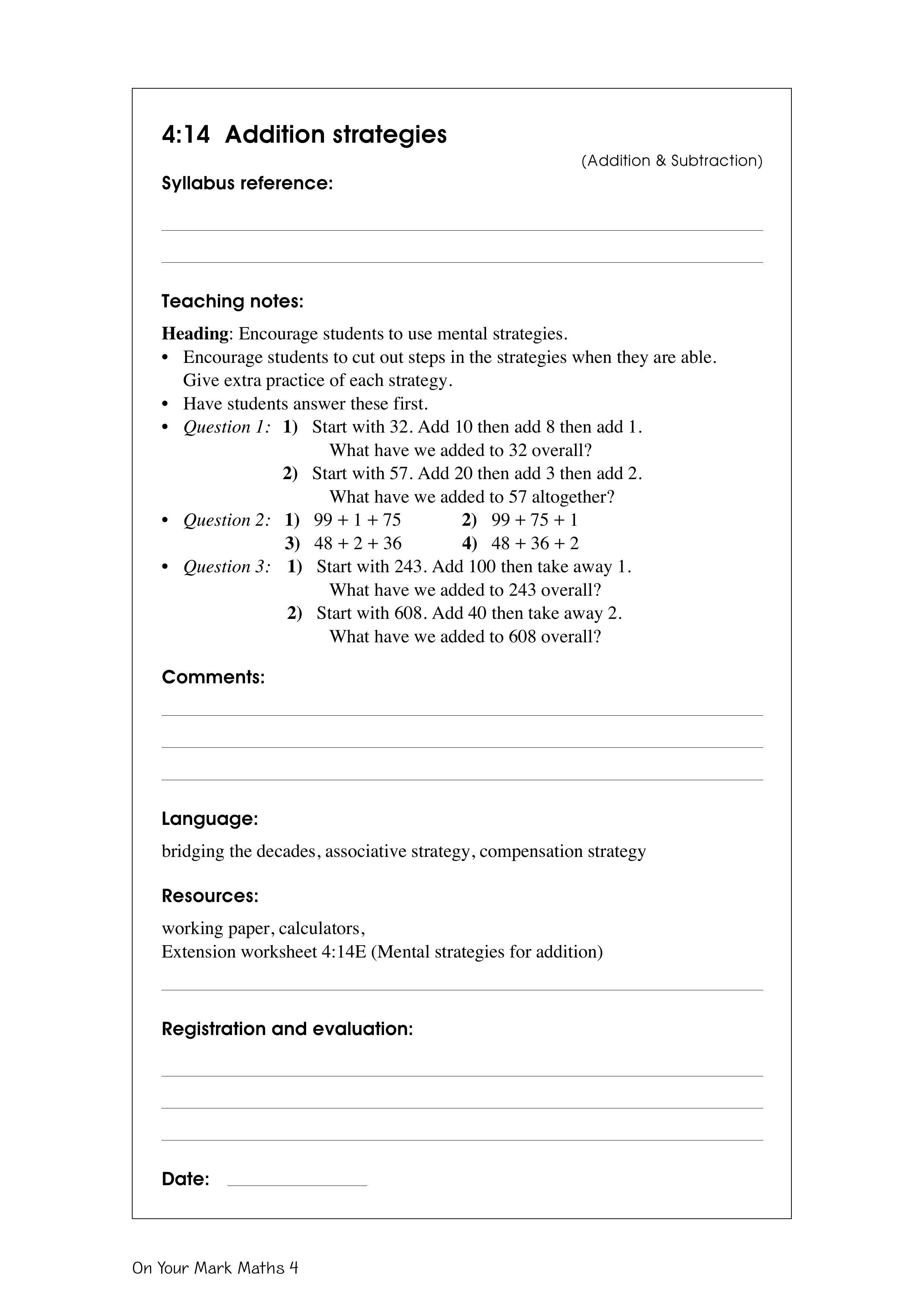 Addition strategies — worksheet preview