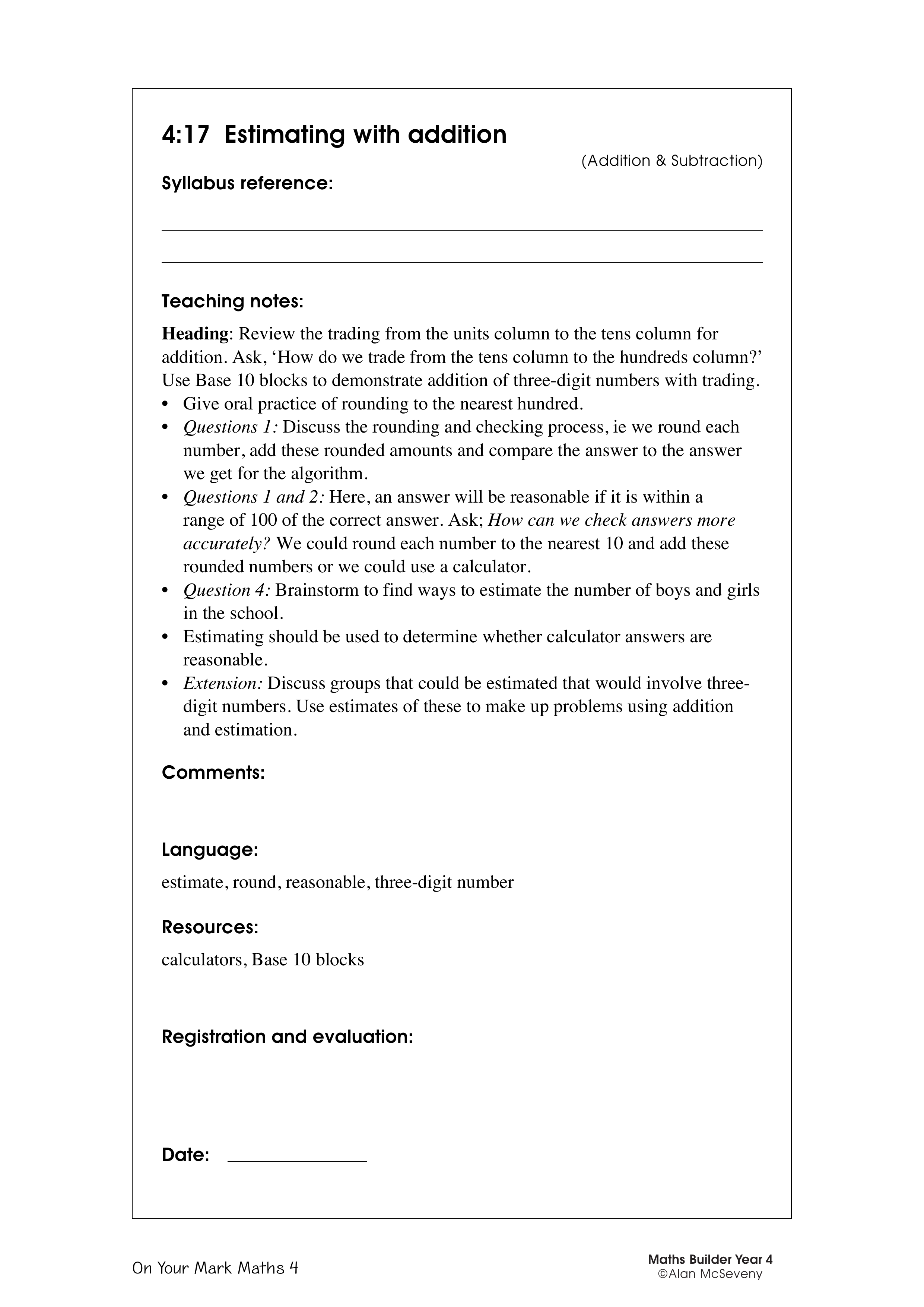 Estimating with addition — worksheet preview