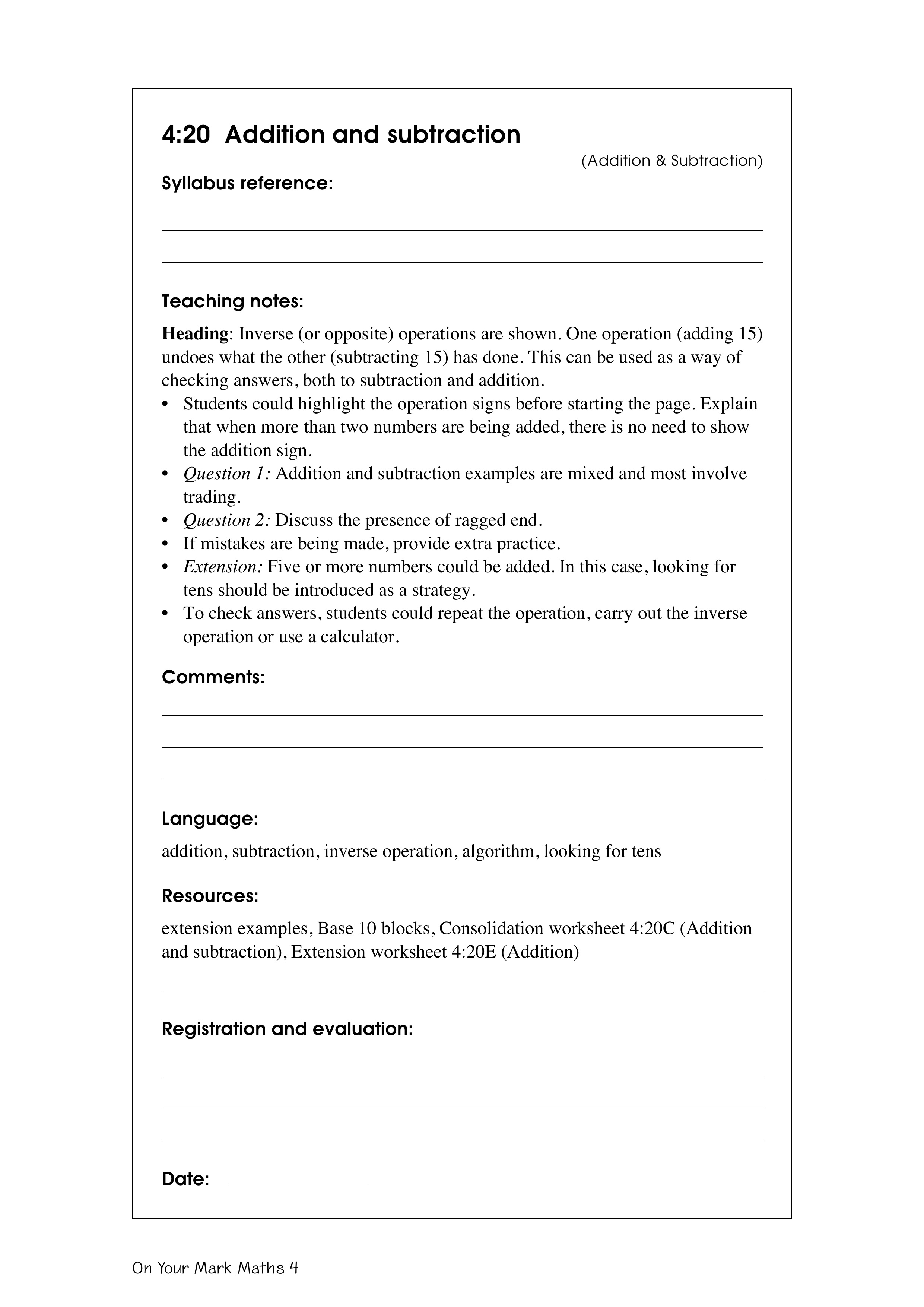 Addition and subtraction — worksheet preview