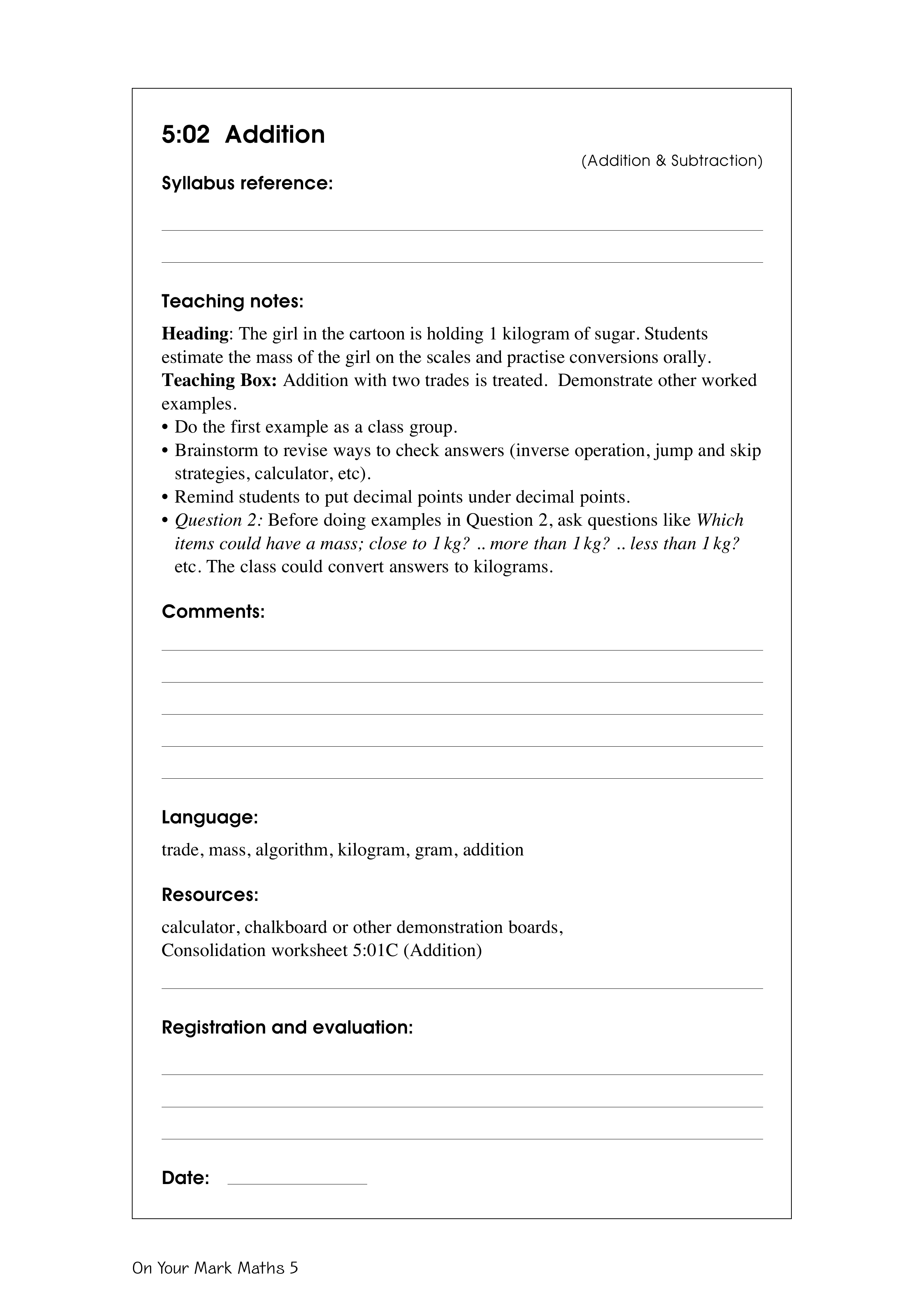 Addition — worksheet preview