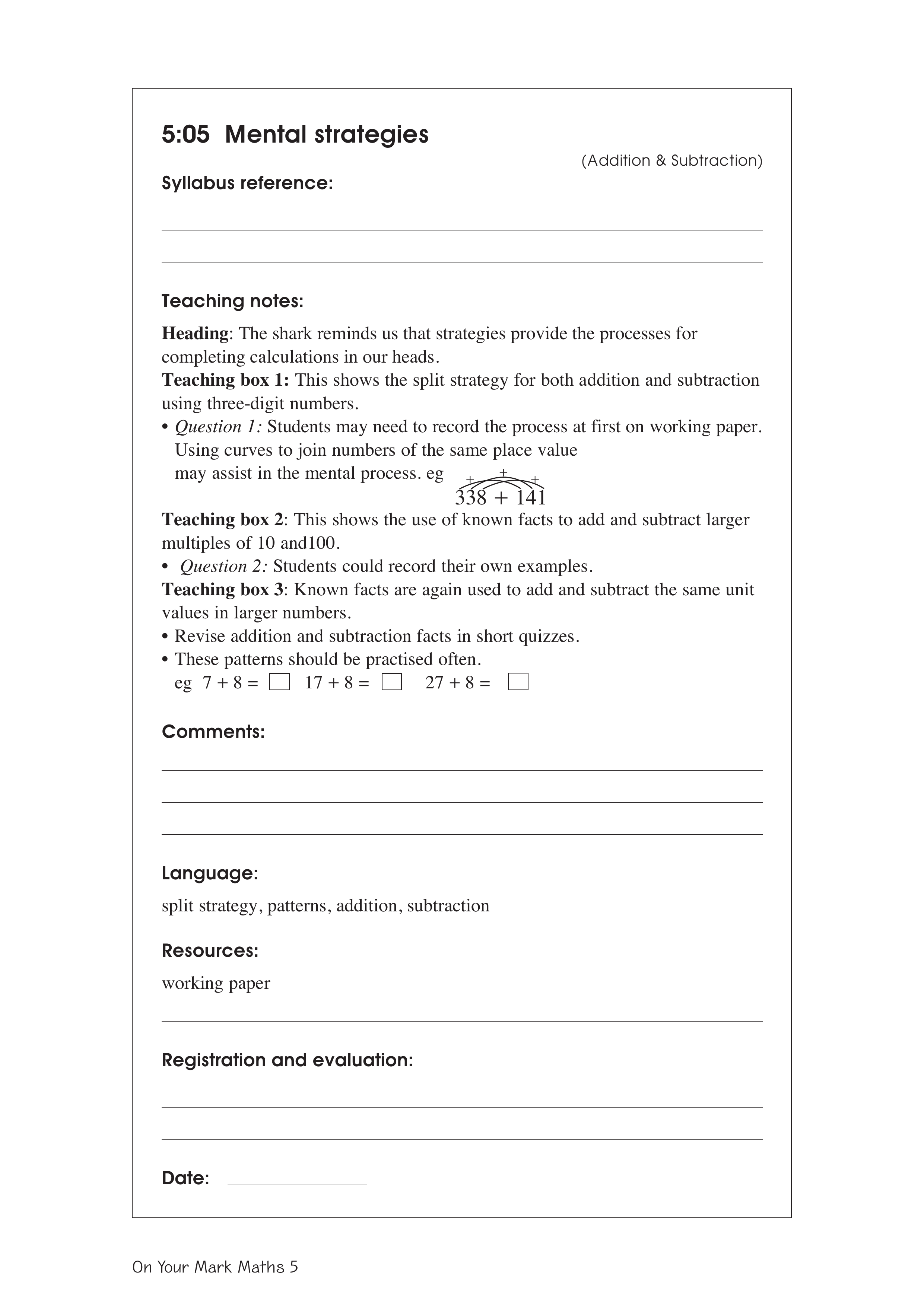 Mental strategies — worksheet preview