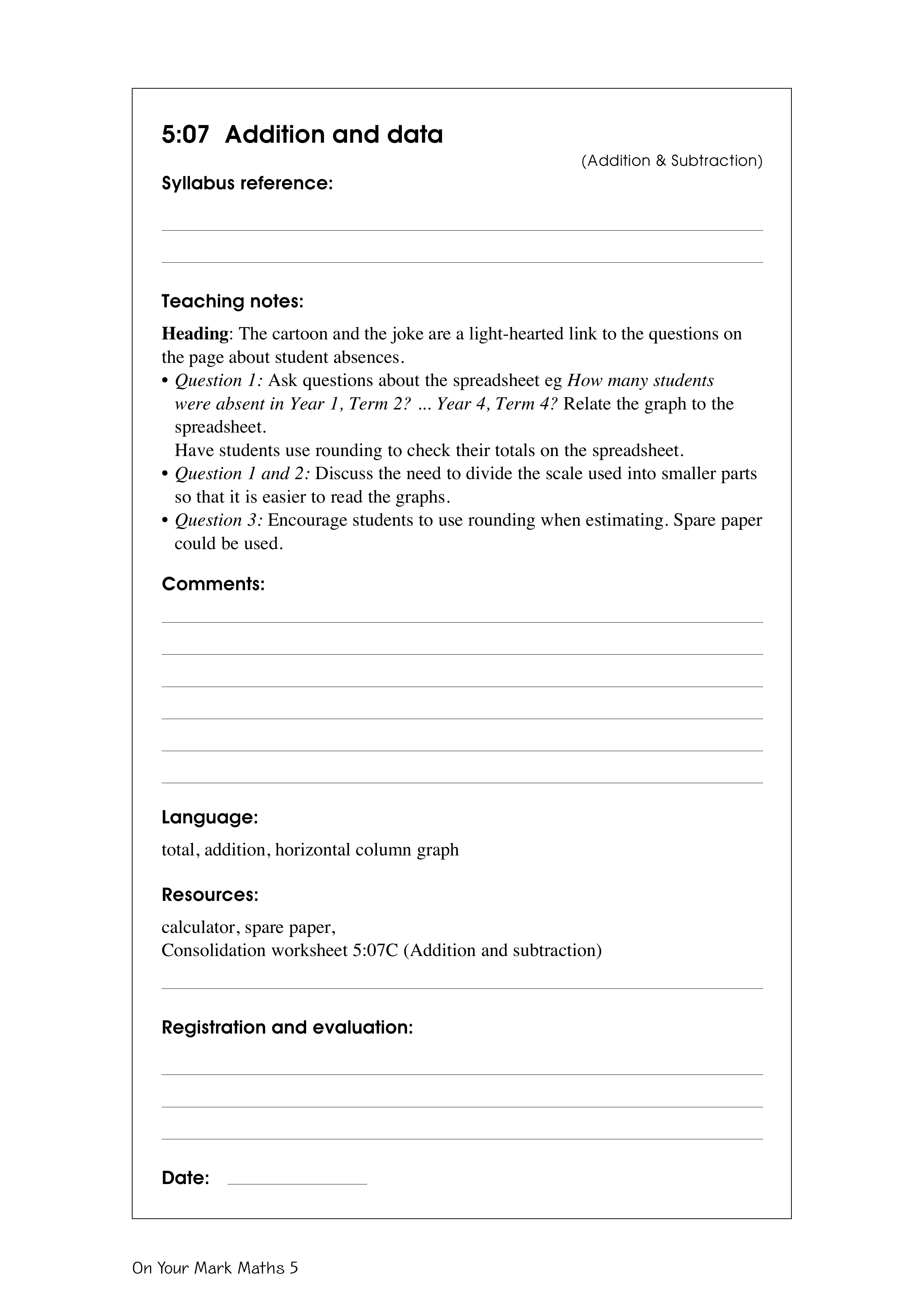 Addition and data — worksheet preview