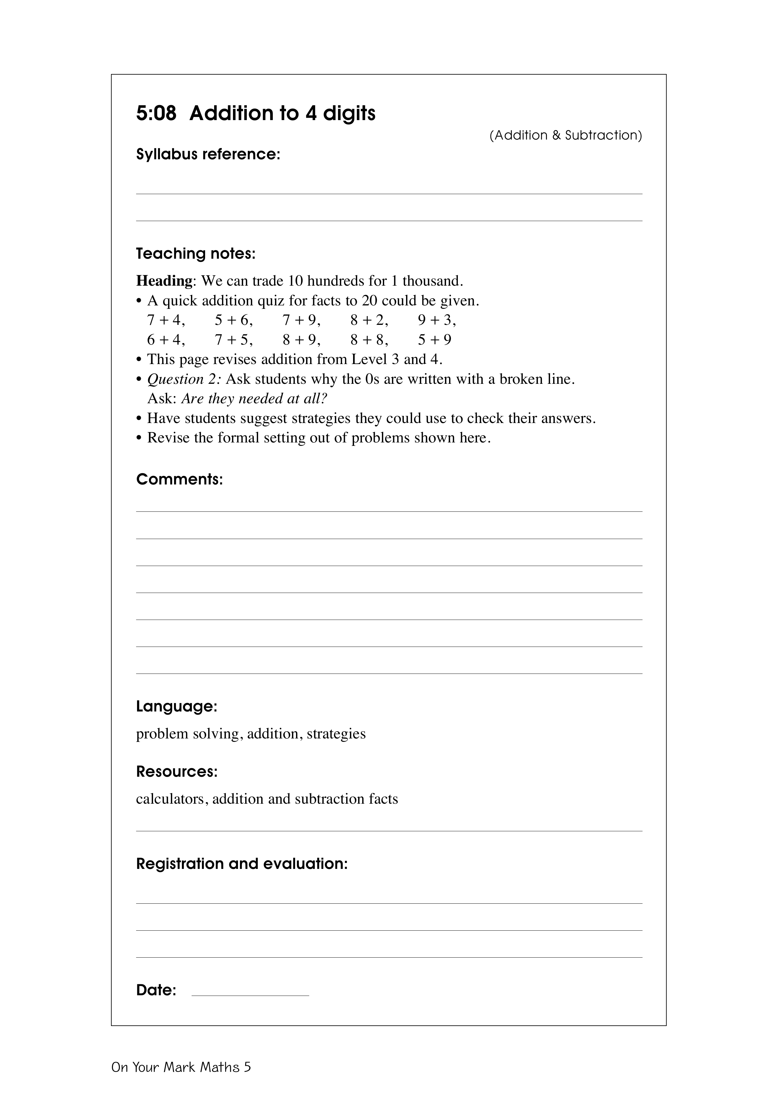 Addition to 4 digits — worksheet preview