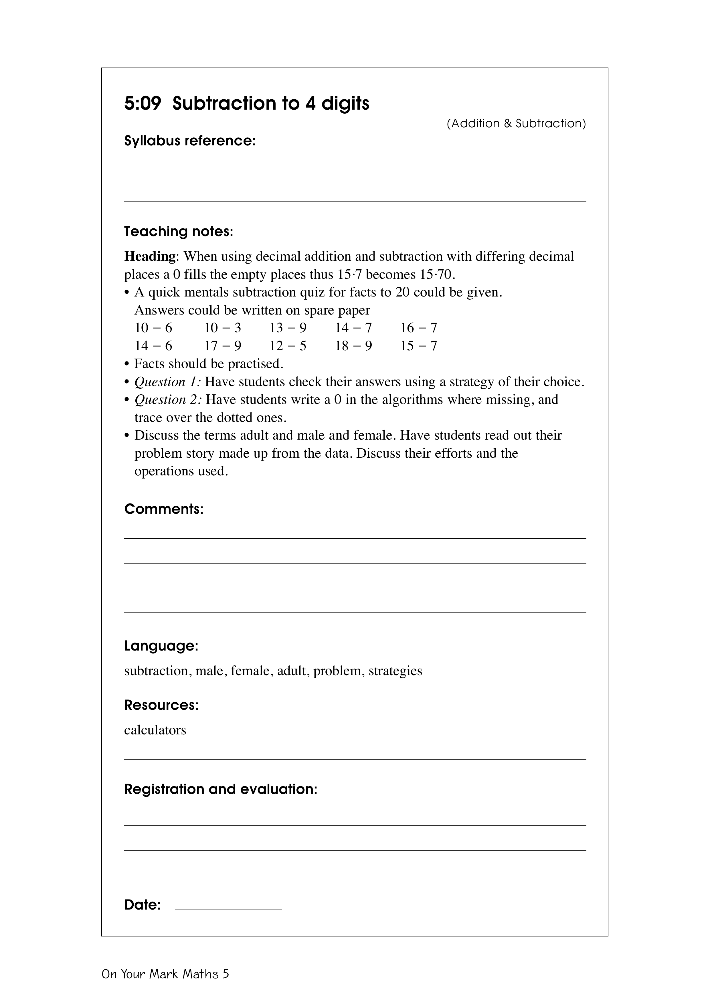 Subtraction to 4 digits — worksheet preview