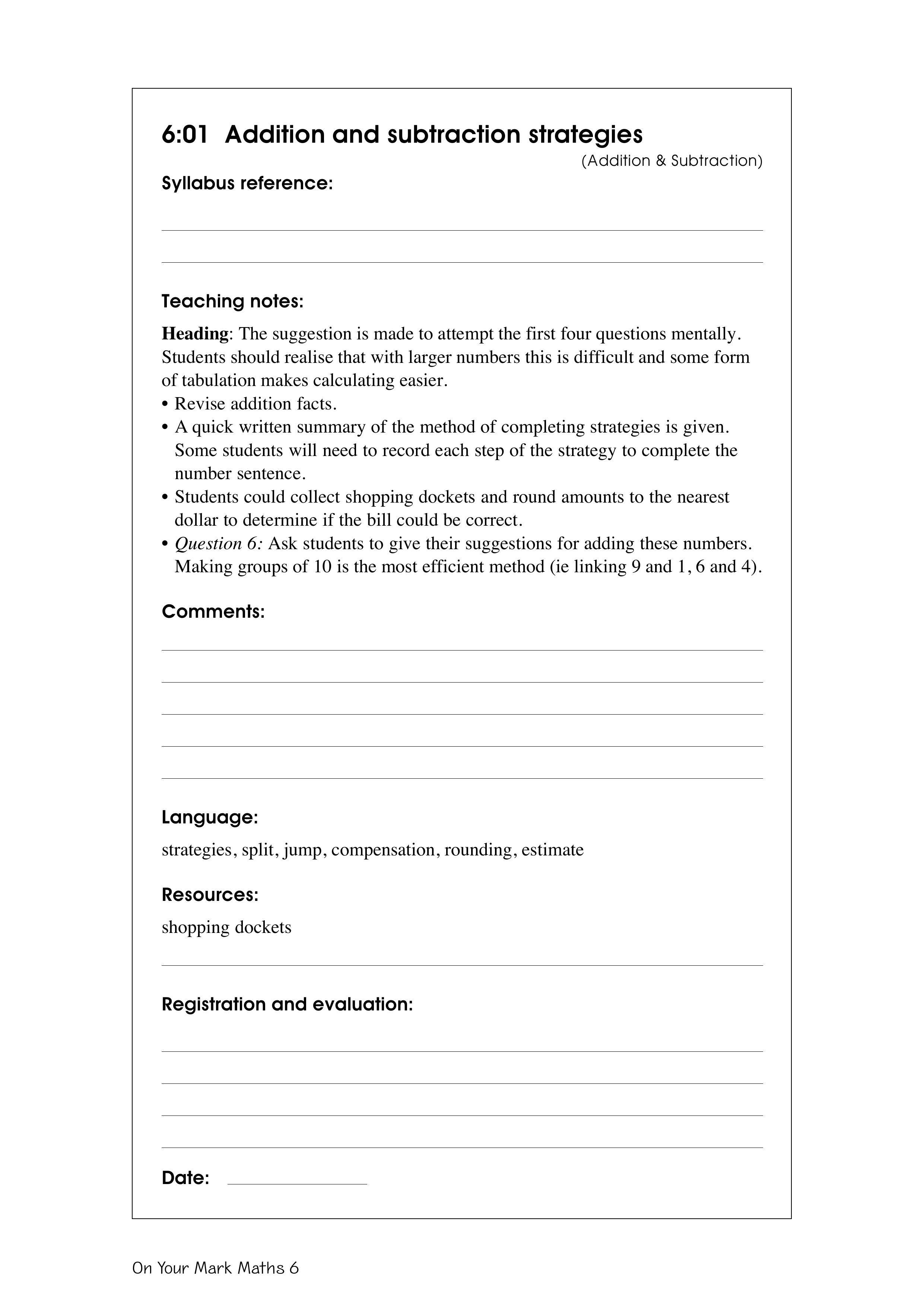 Addition and subtraction strategies — worksheet preview