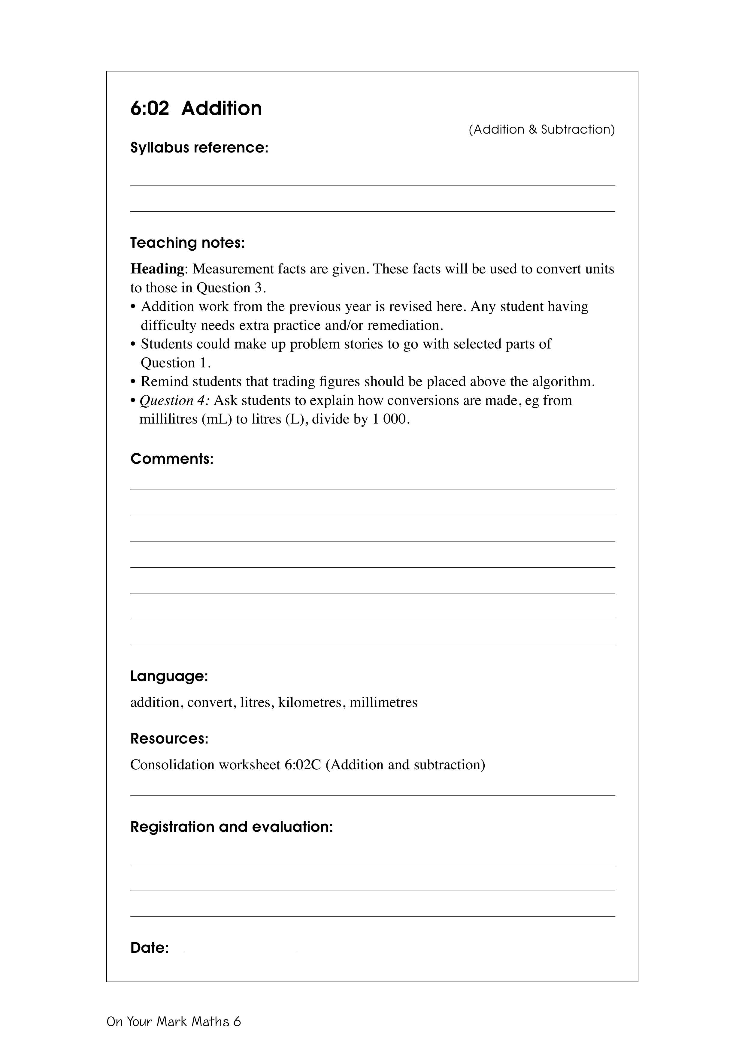 Addition — worksheet preview