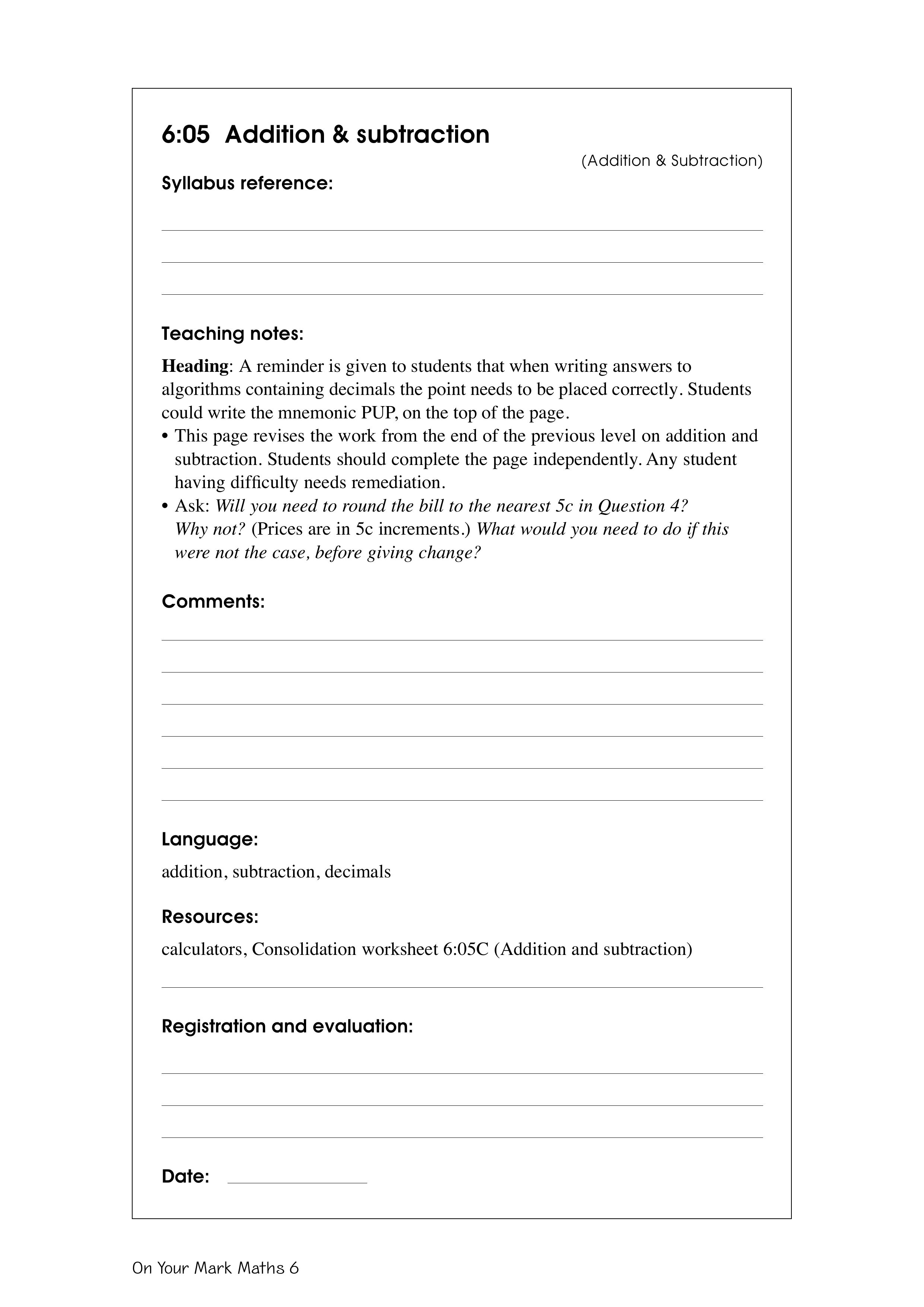 Addition & subtraction — worksheet preview