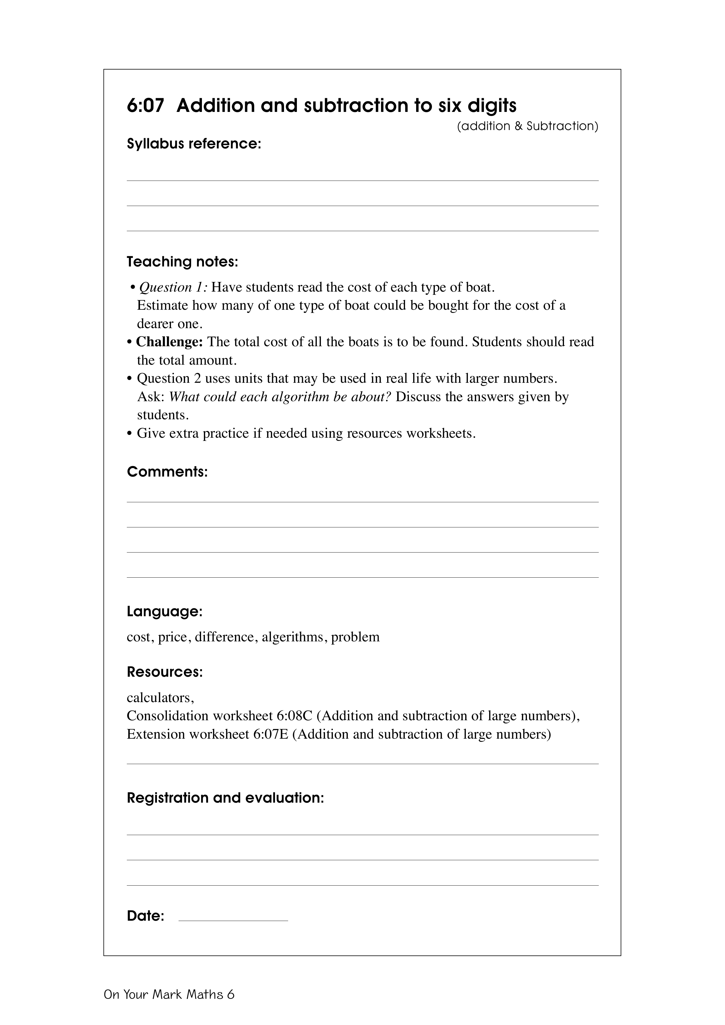 Addition and subtraction to six digits — worksheet preview