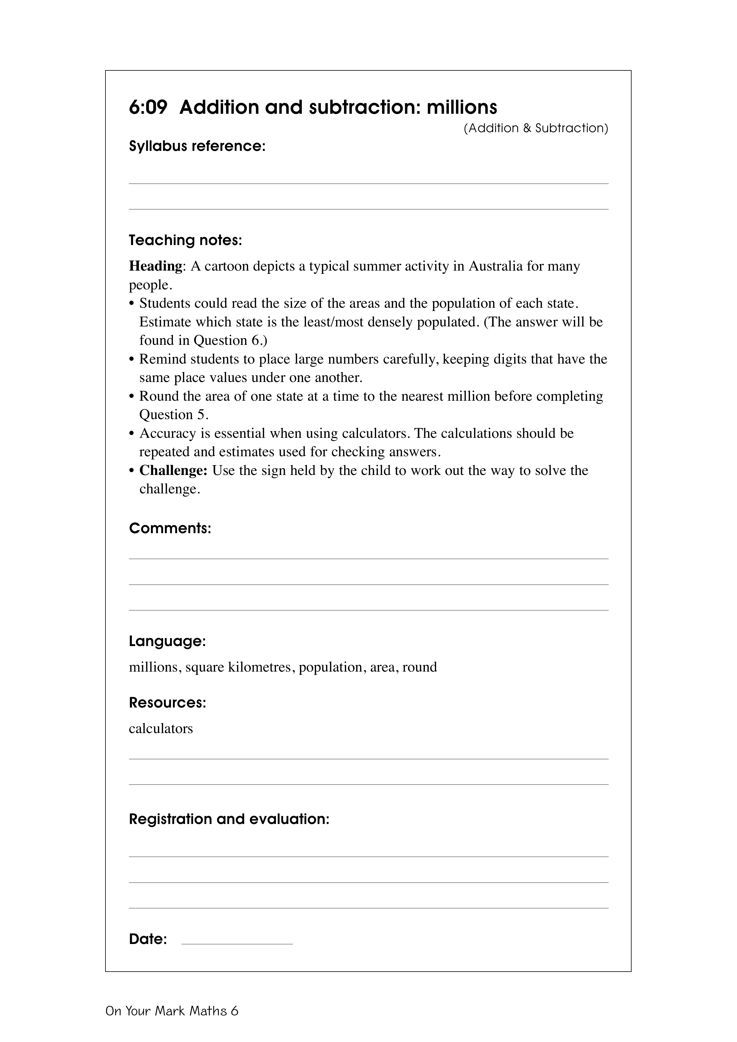 Addition and subtraction: millions — worksheet preview