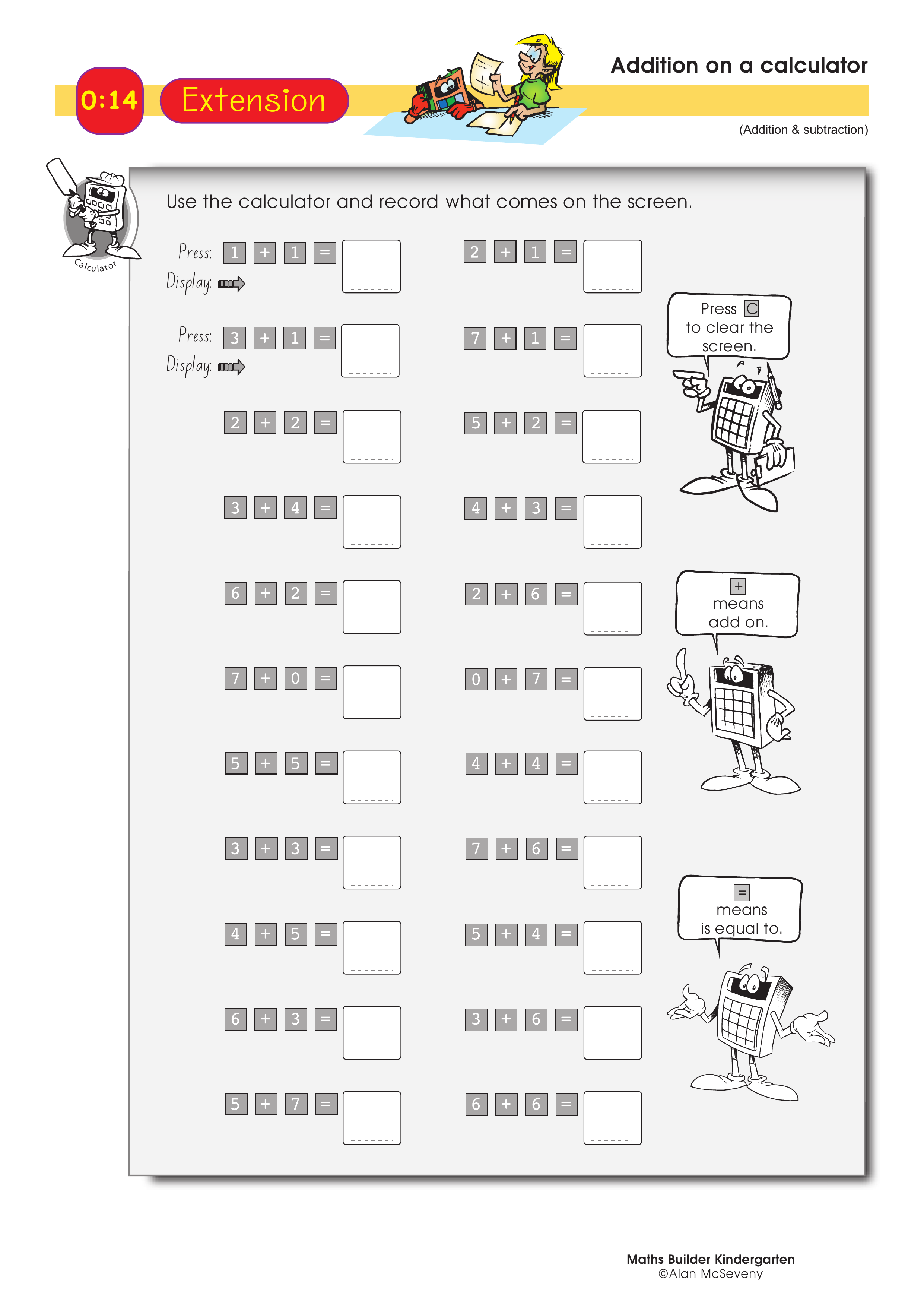 Addition on a calculator — worksheet preview