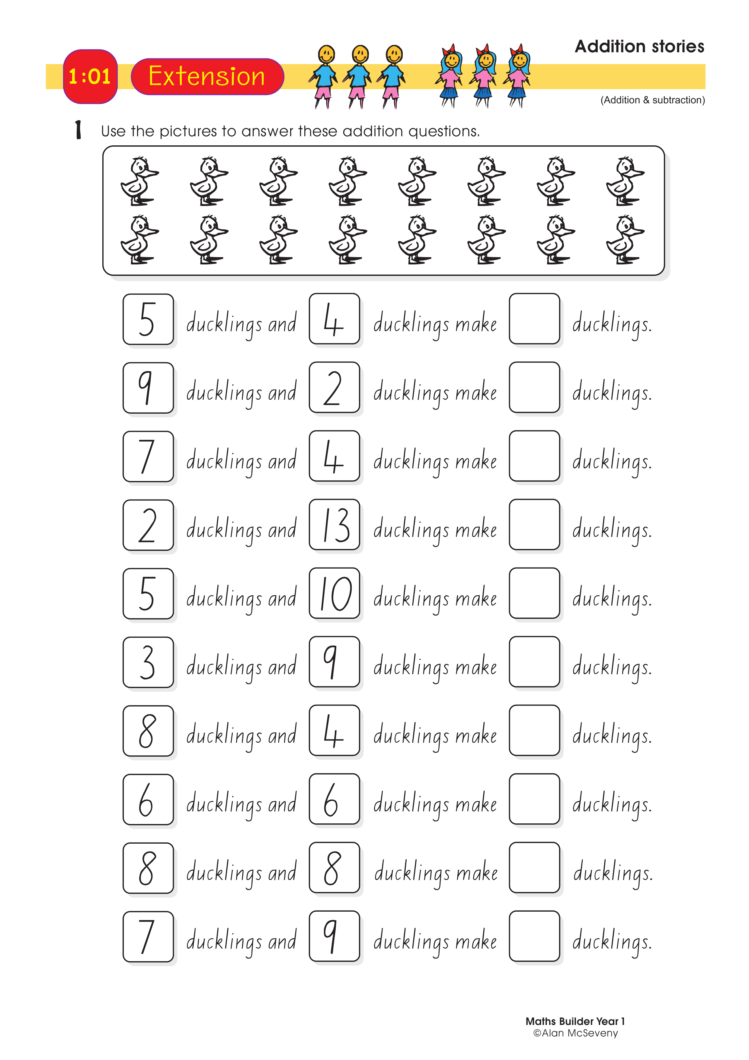 Addition stories — worksheet preview