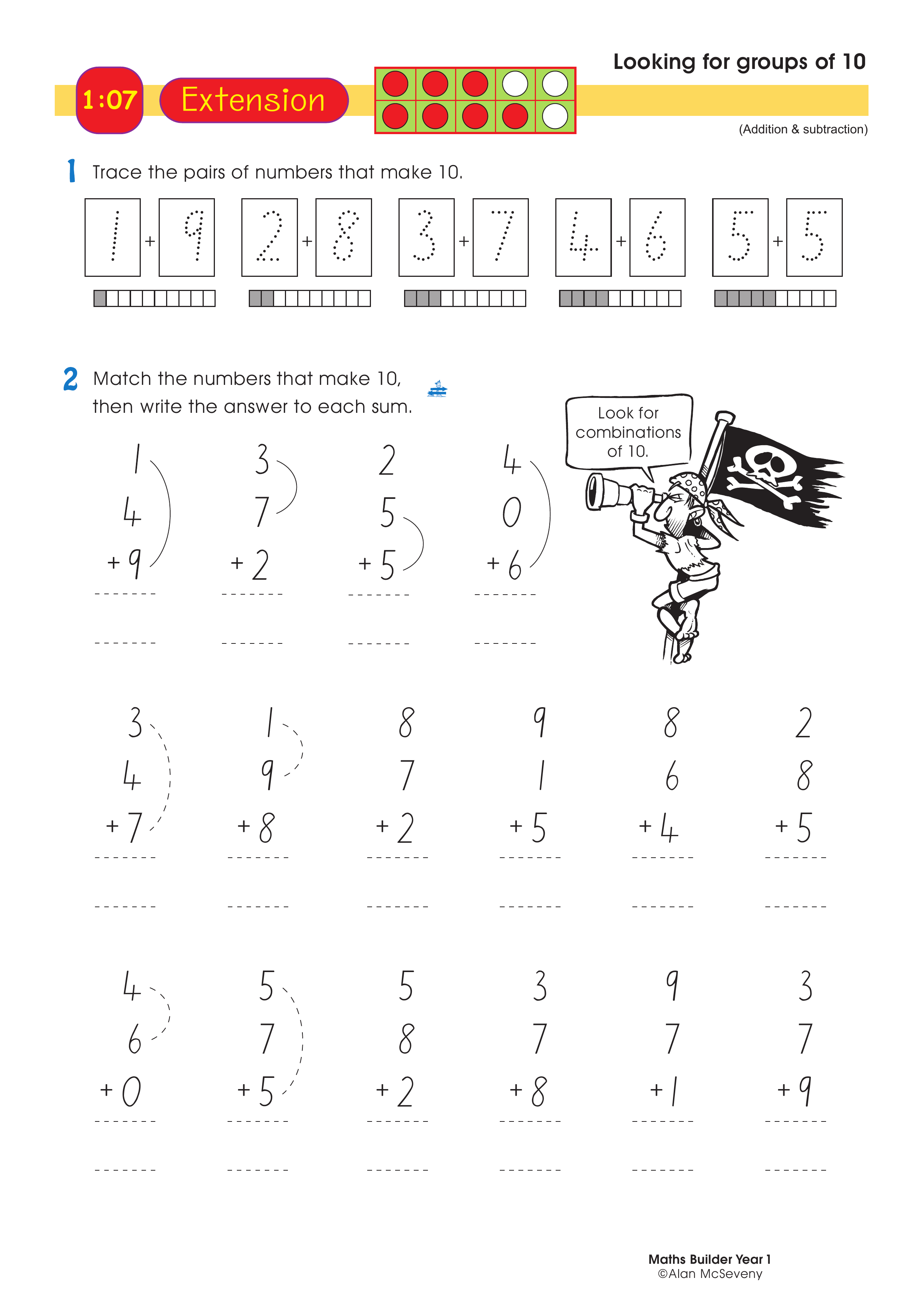 Looking for groups of 10 — worksheet preview