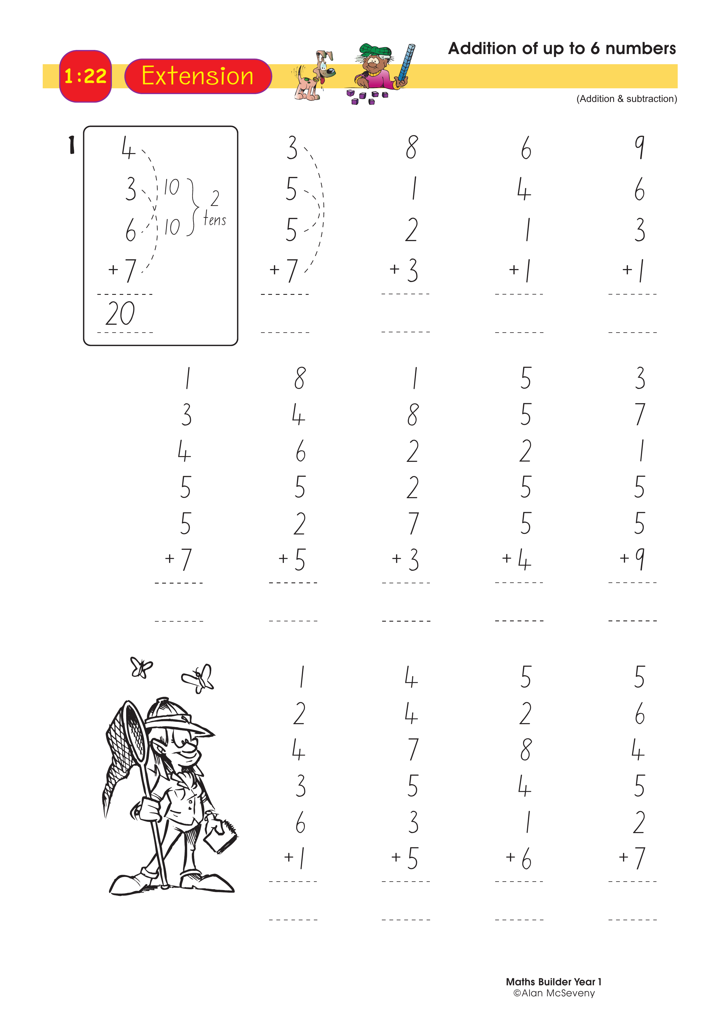 Addition of up to 6 numbers — worksheet preview