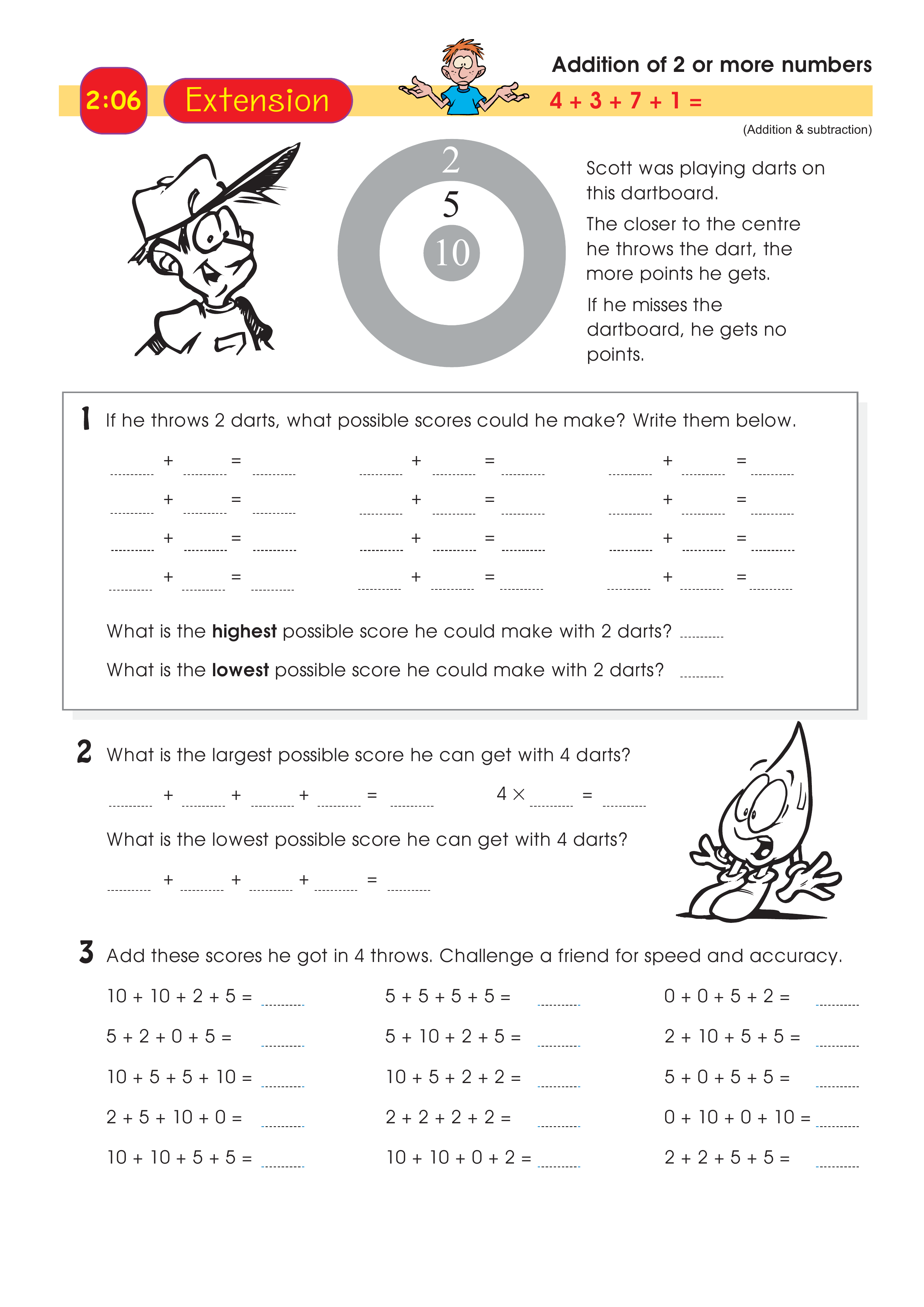Addition of 2 or more numbers — worksheet preview