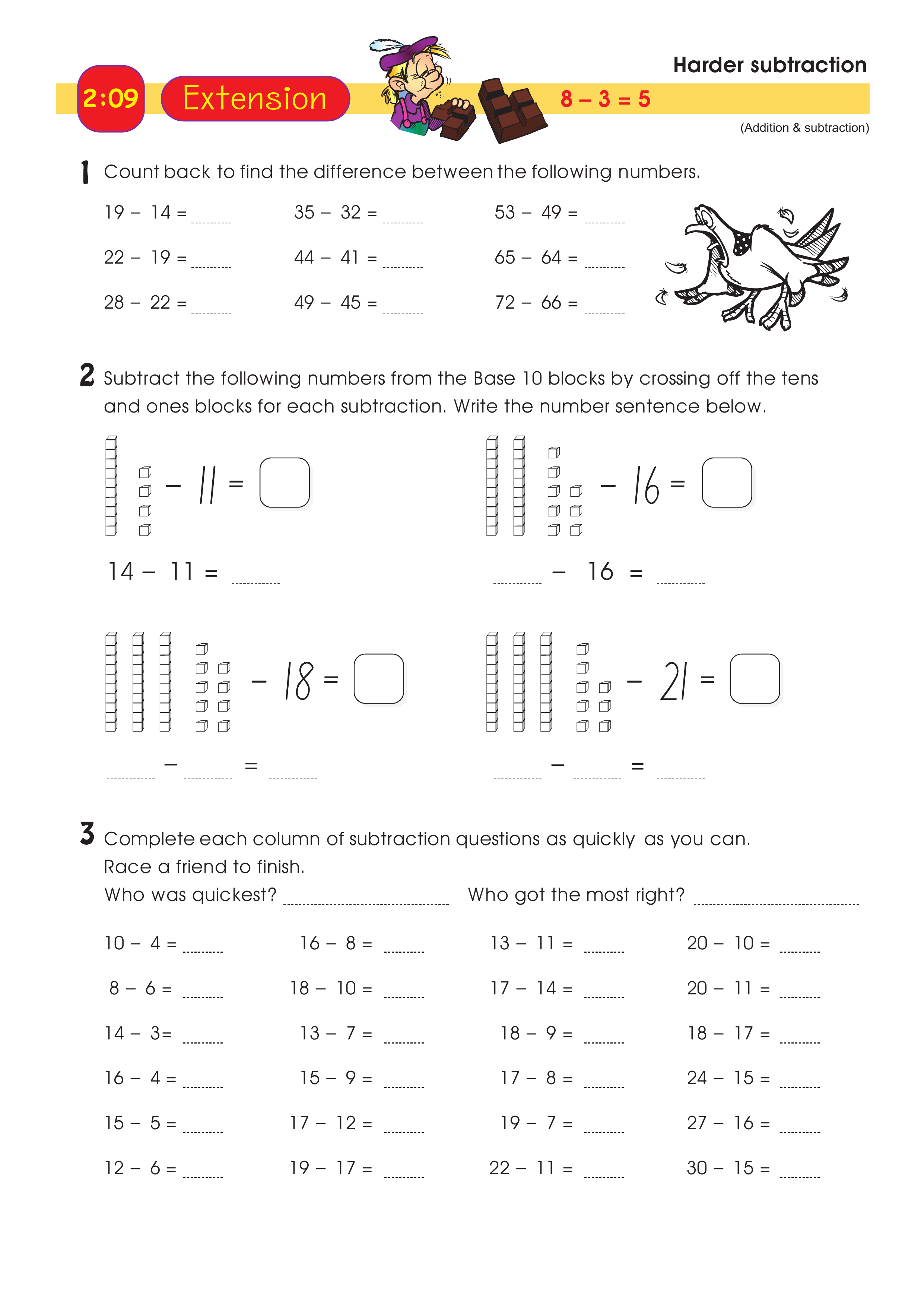Harder subtraction — worksheet preview