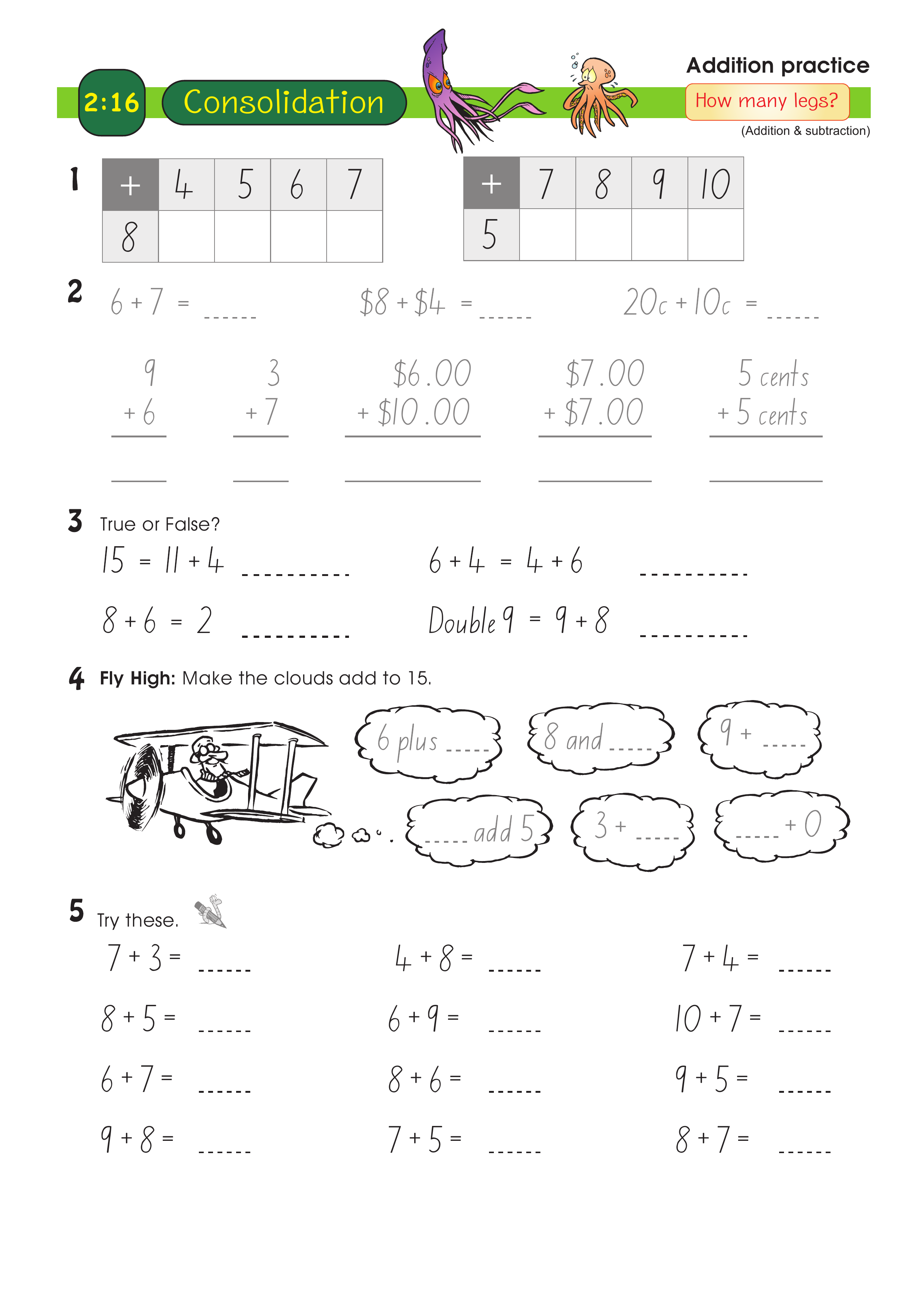 Addition practice — worksheet preview