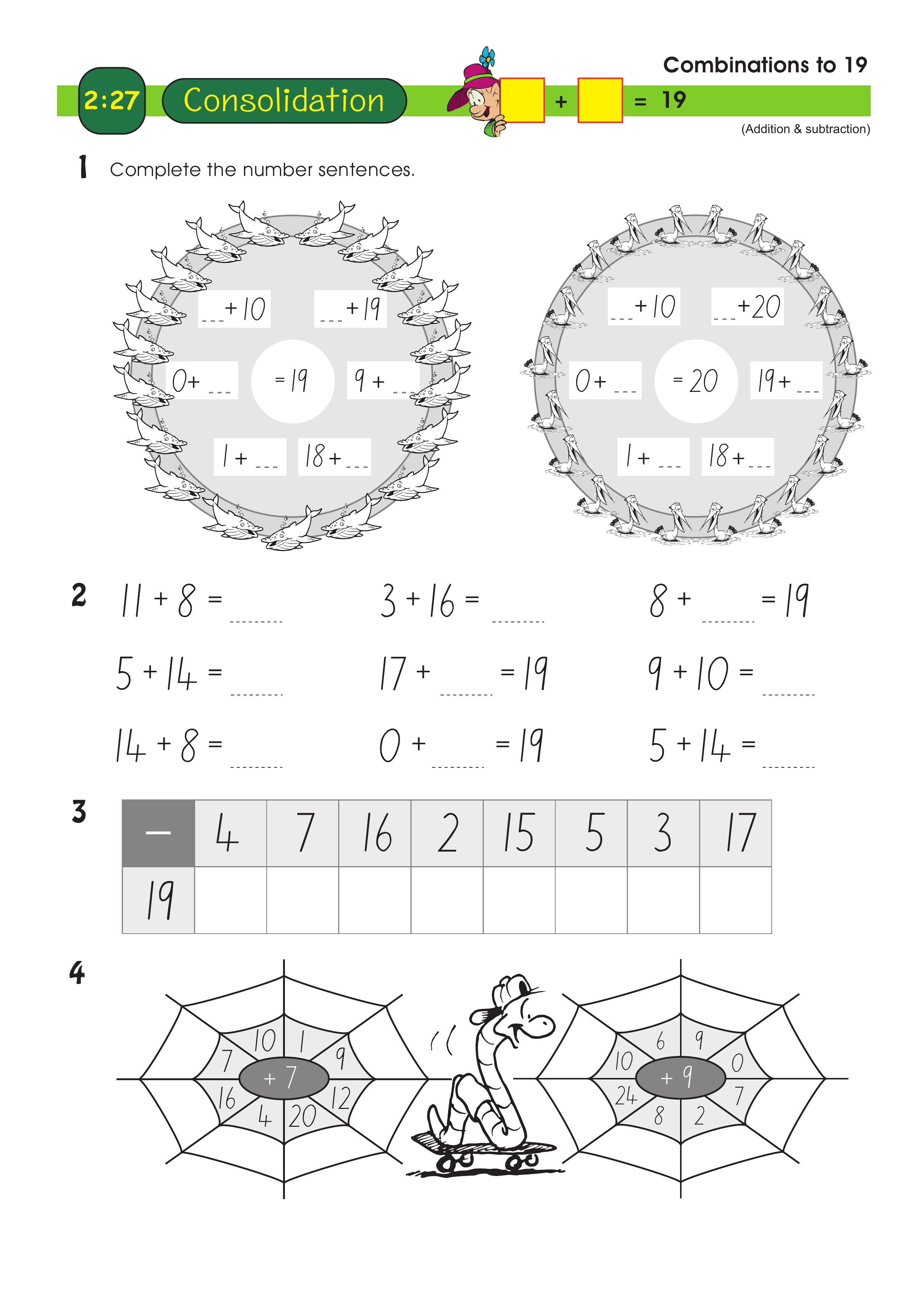 Combinations to 19 — worksheet preview