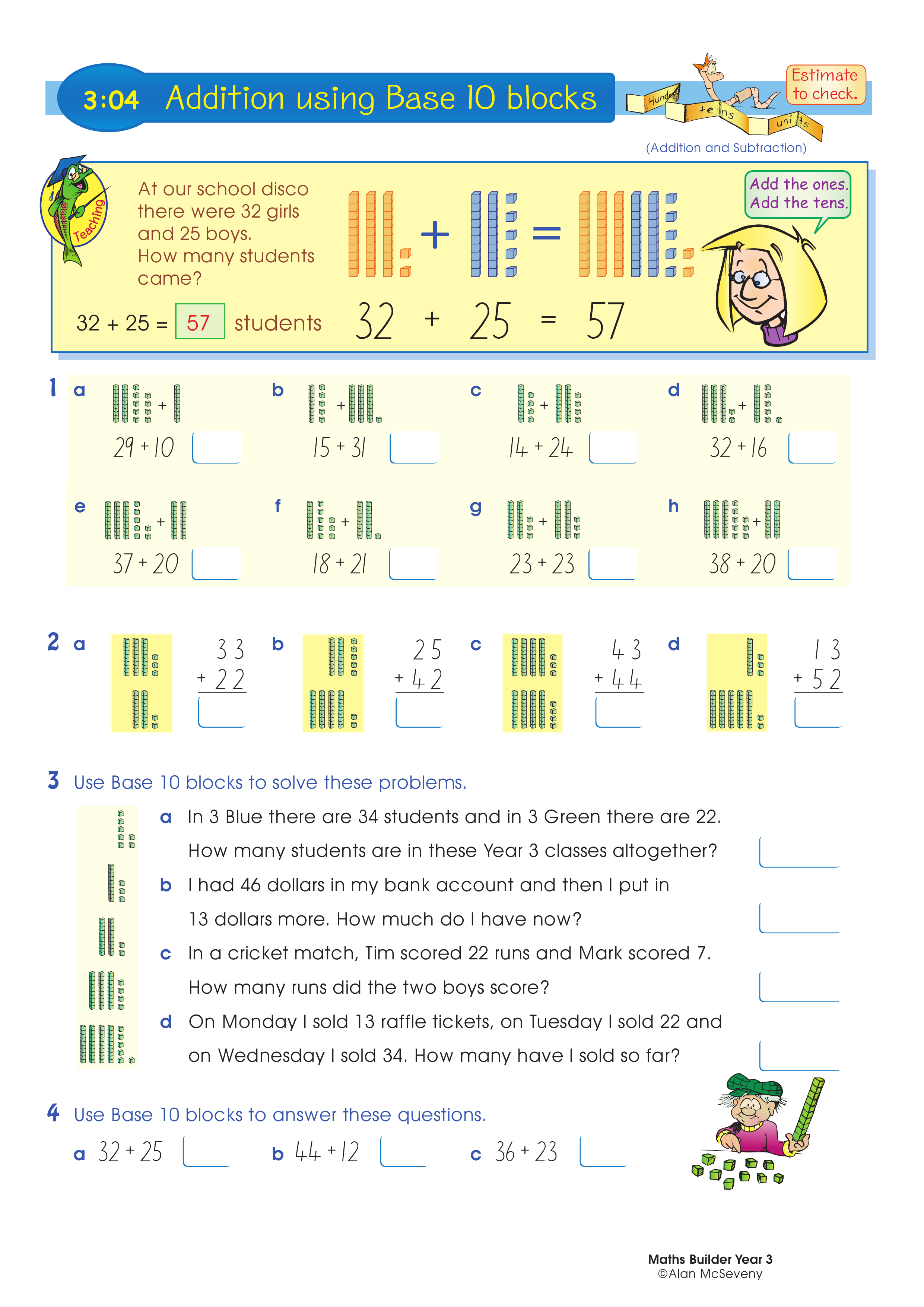 Addition using Base 10 blocks — worksheet preview