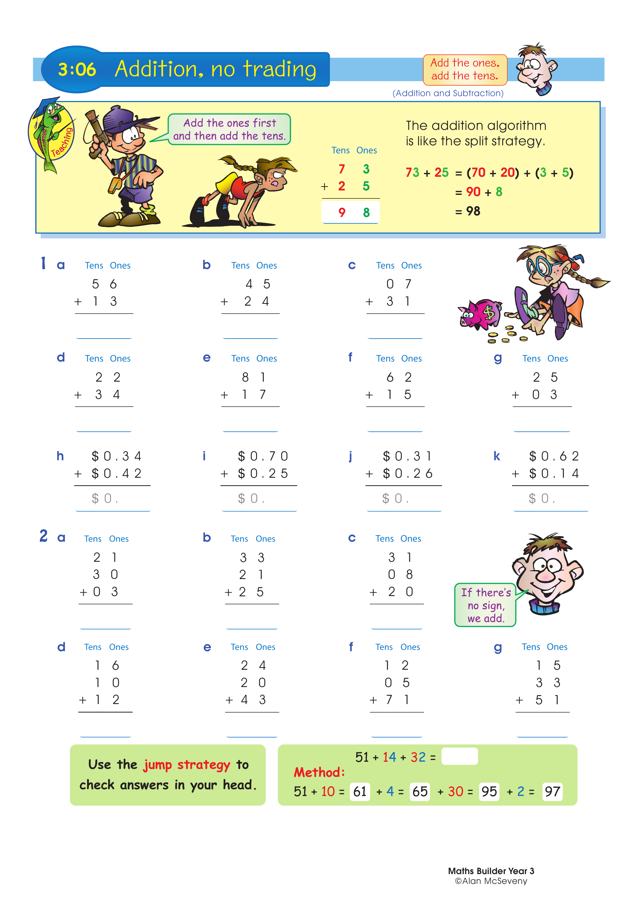 Addition, no trading — worksheet preview