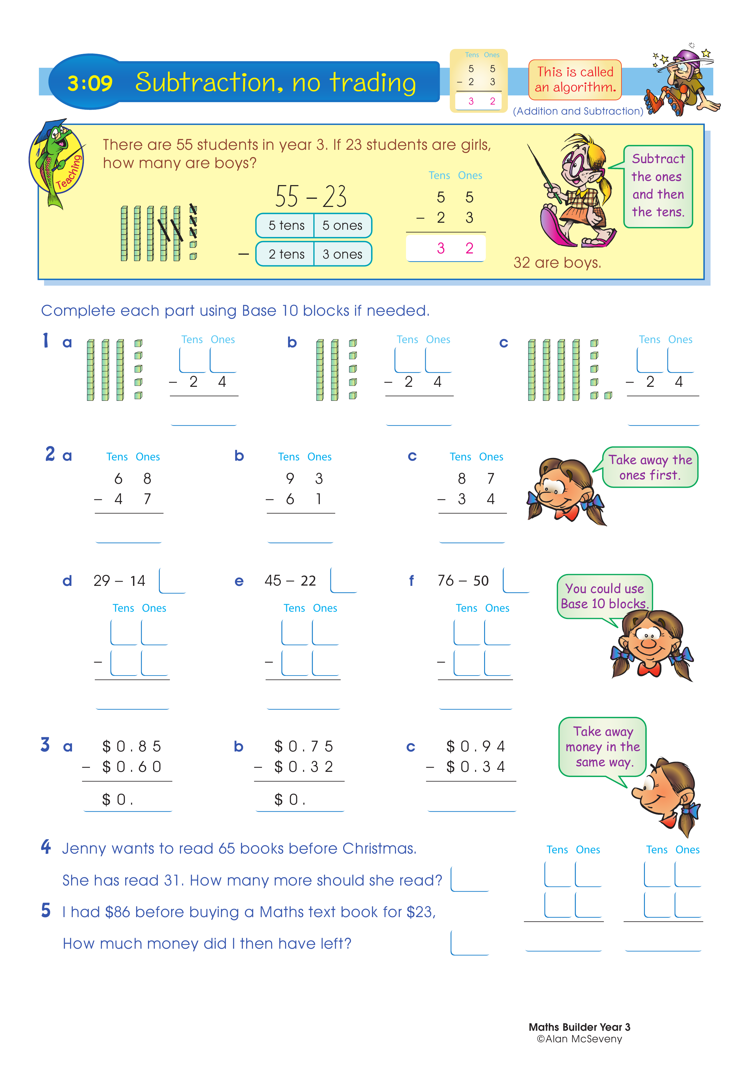 Subtraction, no trading — worksheet preview