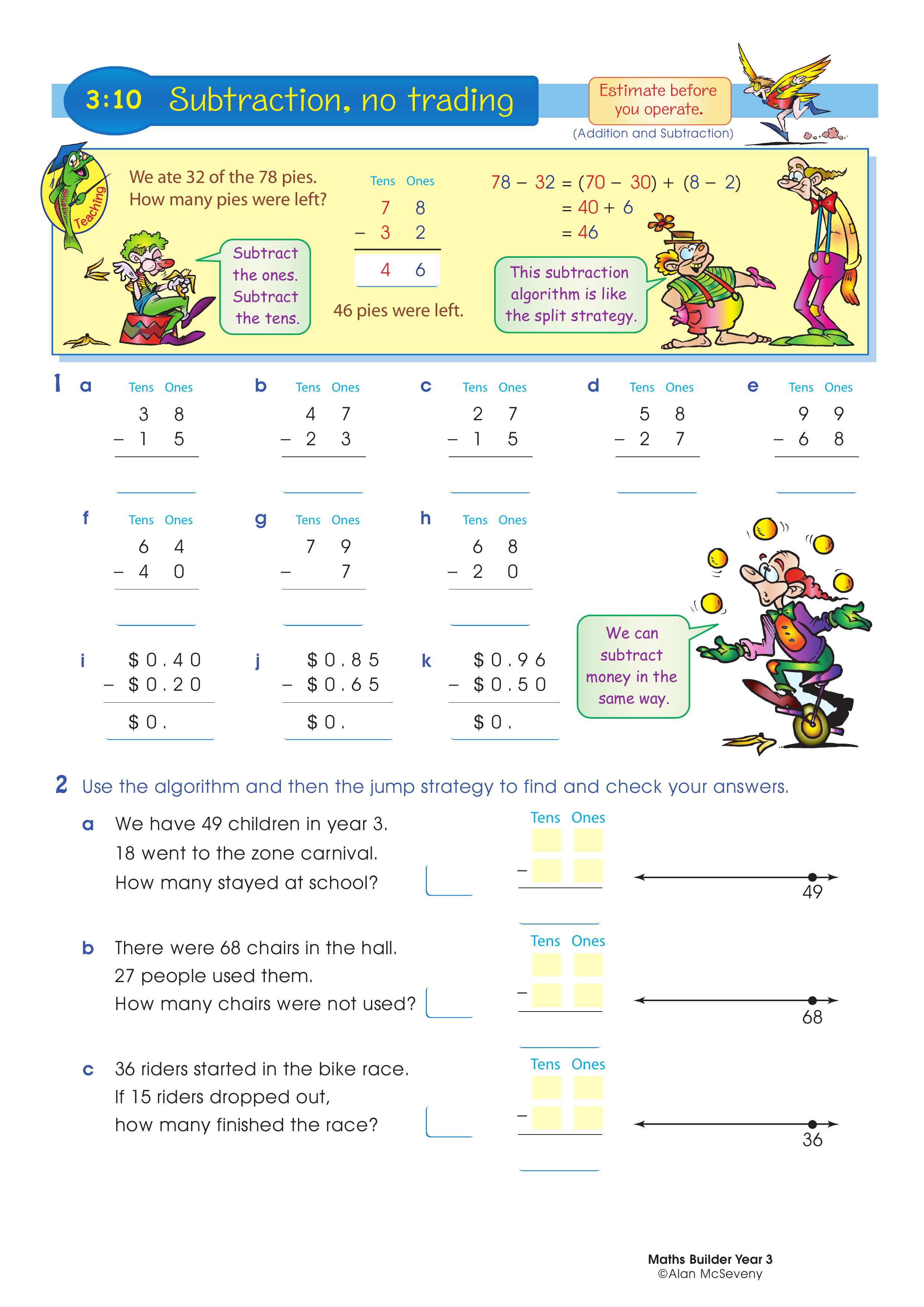 Subtraction, no trading — worksheet preview