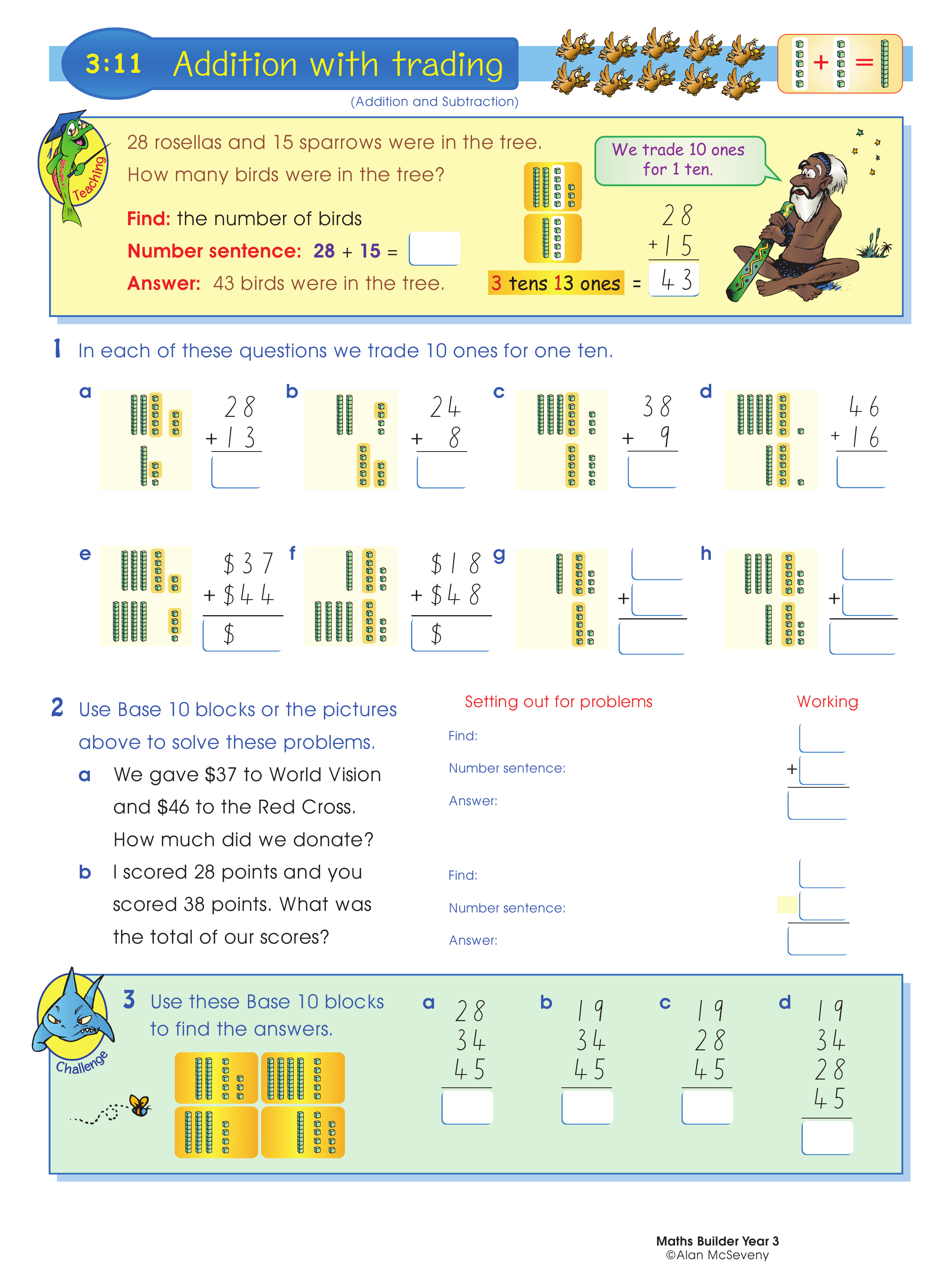 Addition with trading — worksheet preview