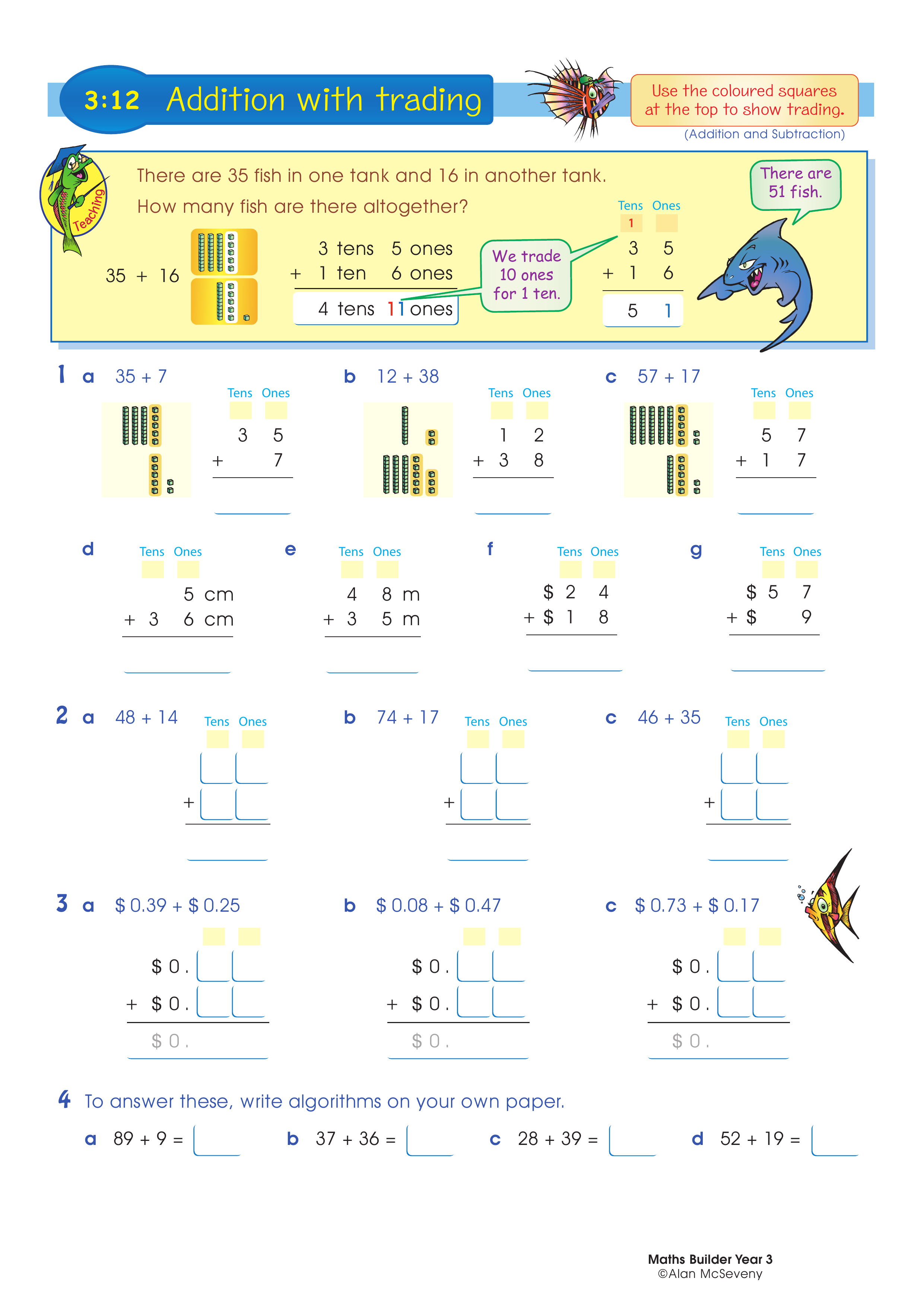 Addition with trading — worksheet preview