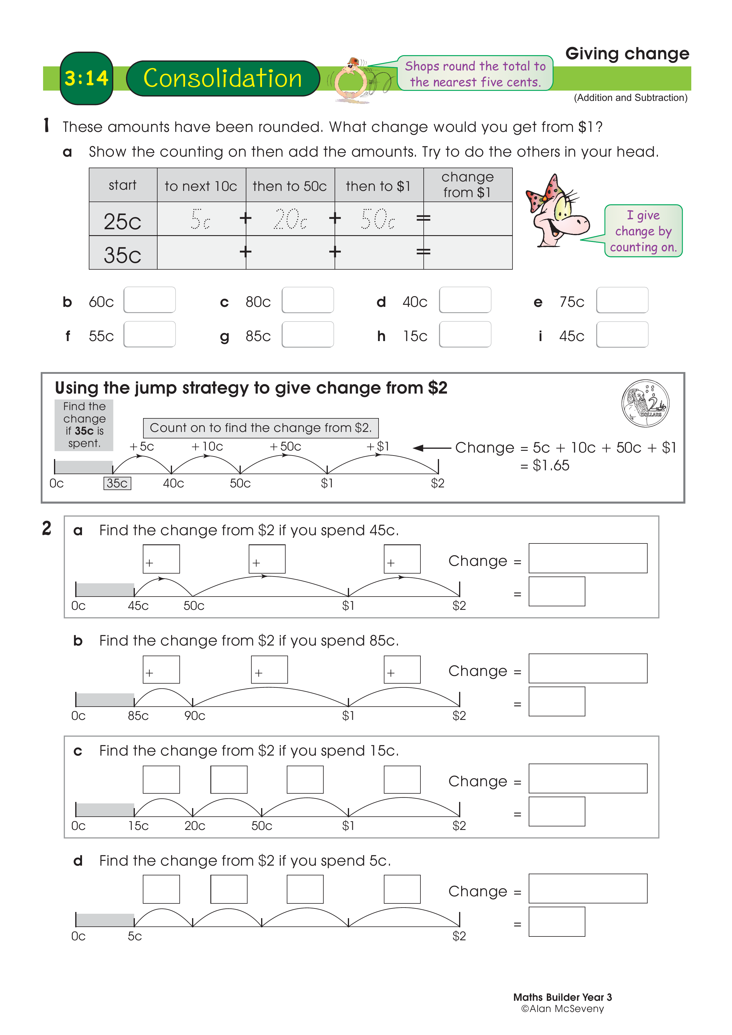 Giving change — worksheet preview