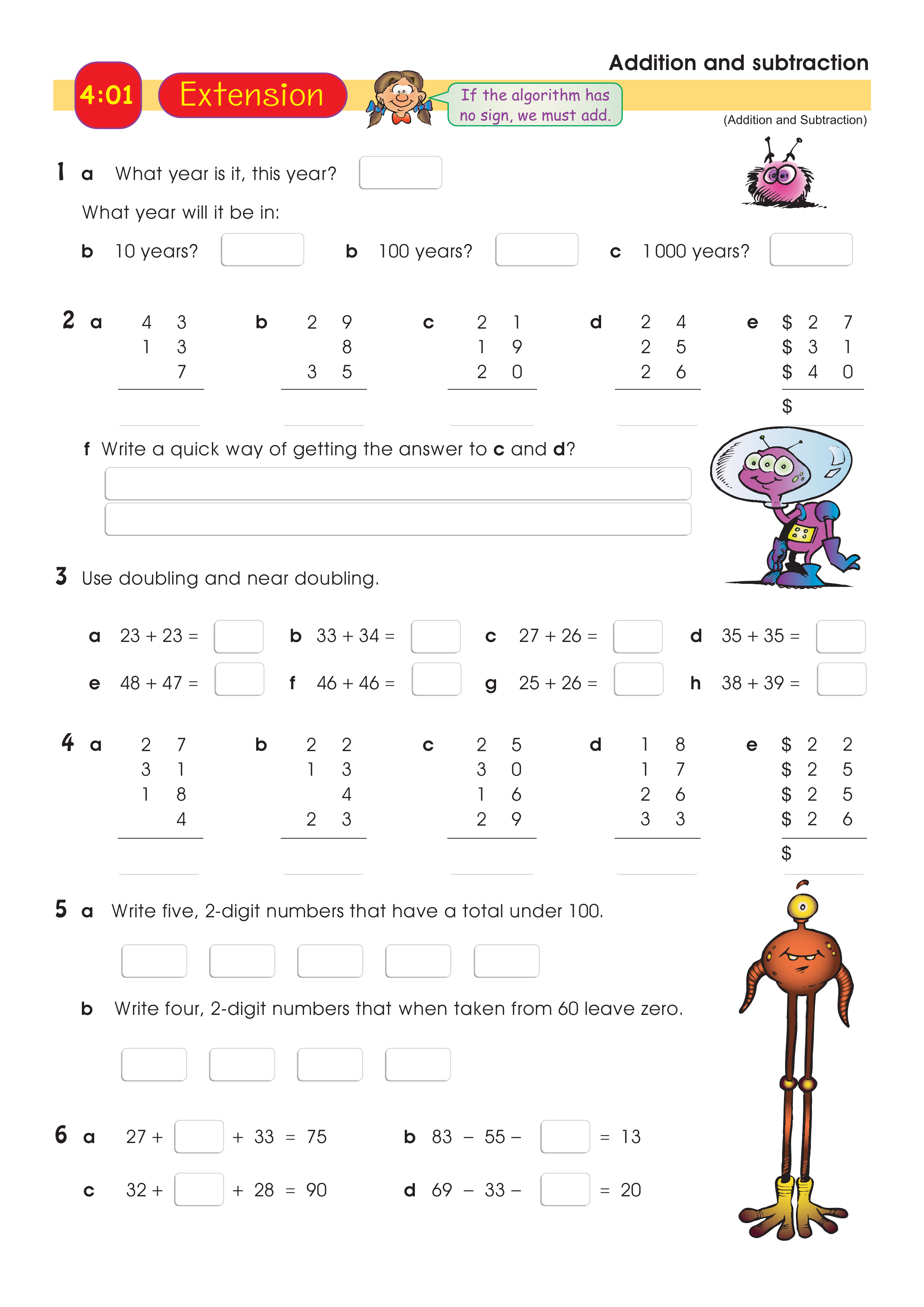 Addition and subtraction — worksheet preview