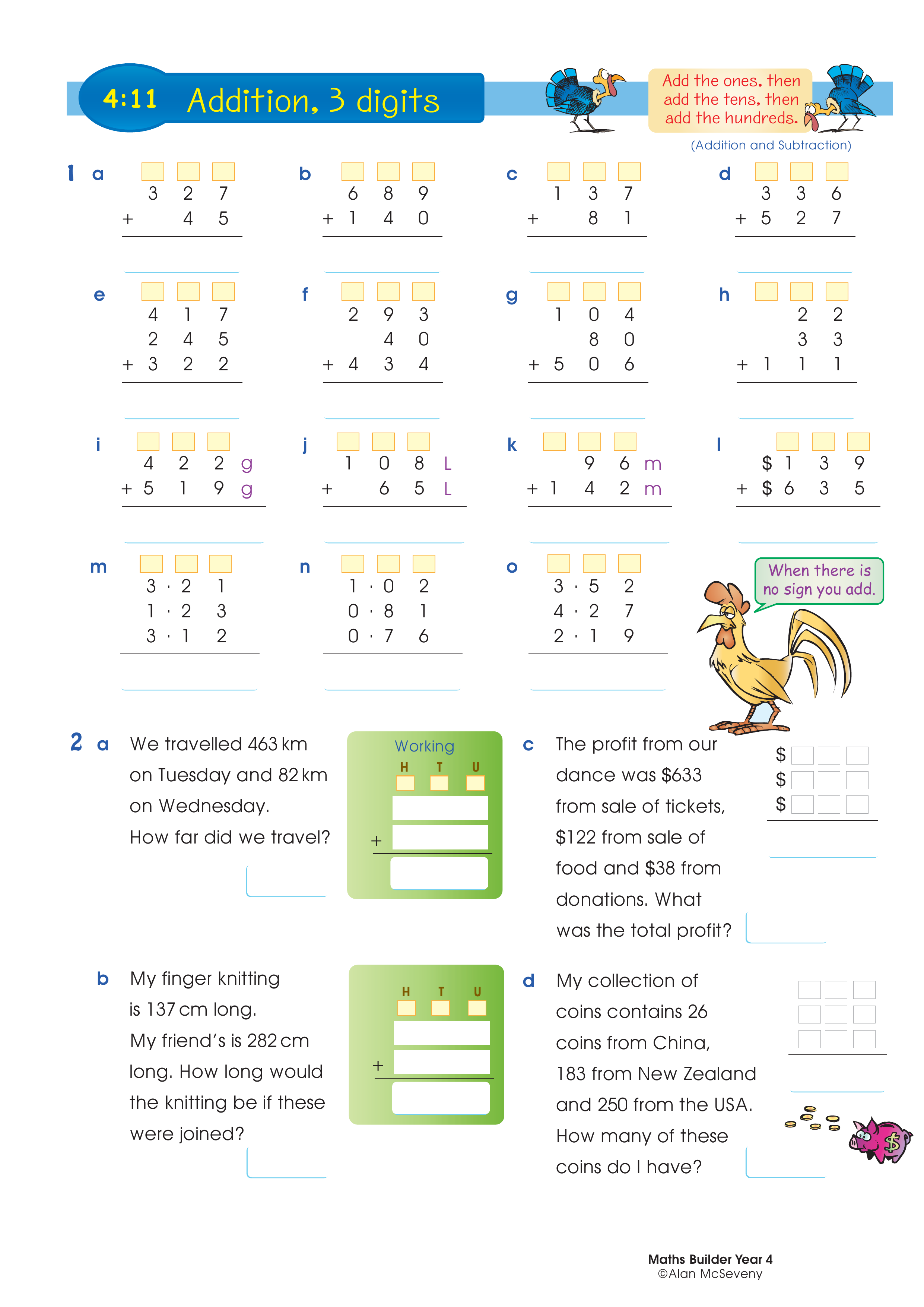 Addition, 3 digits — worksheet preview