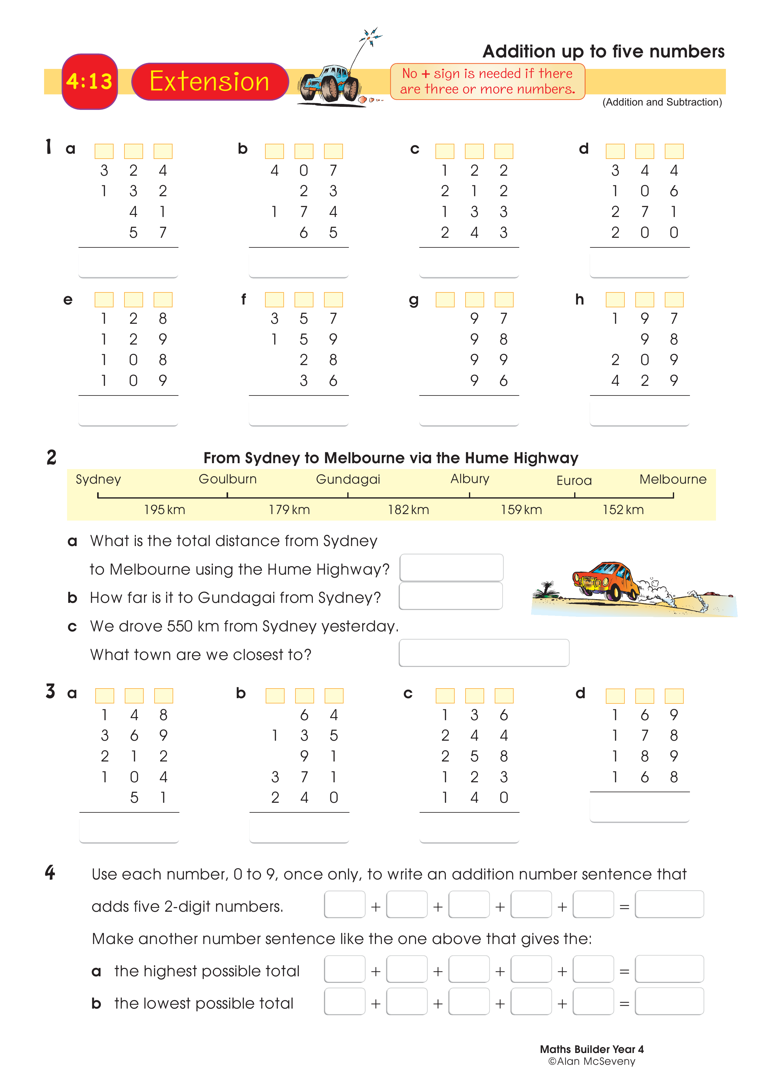 Addition up to five numbers — worksheet preview