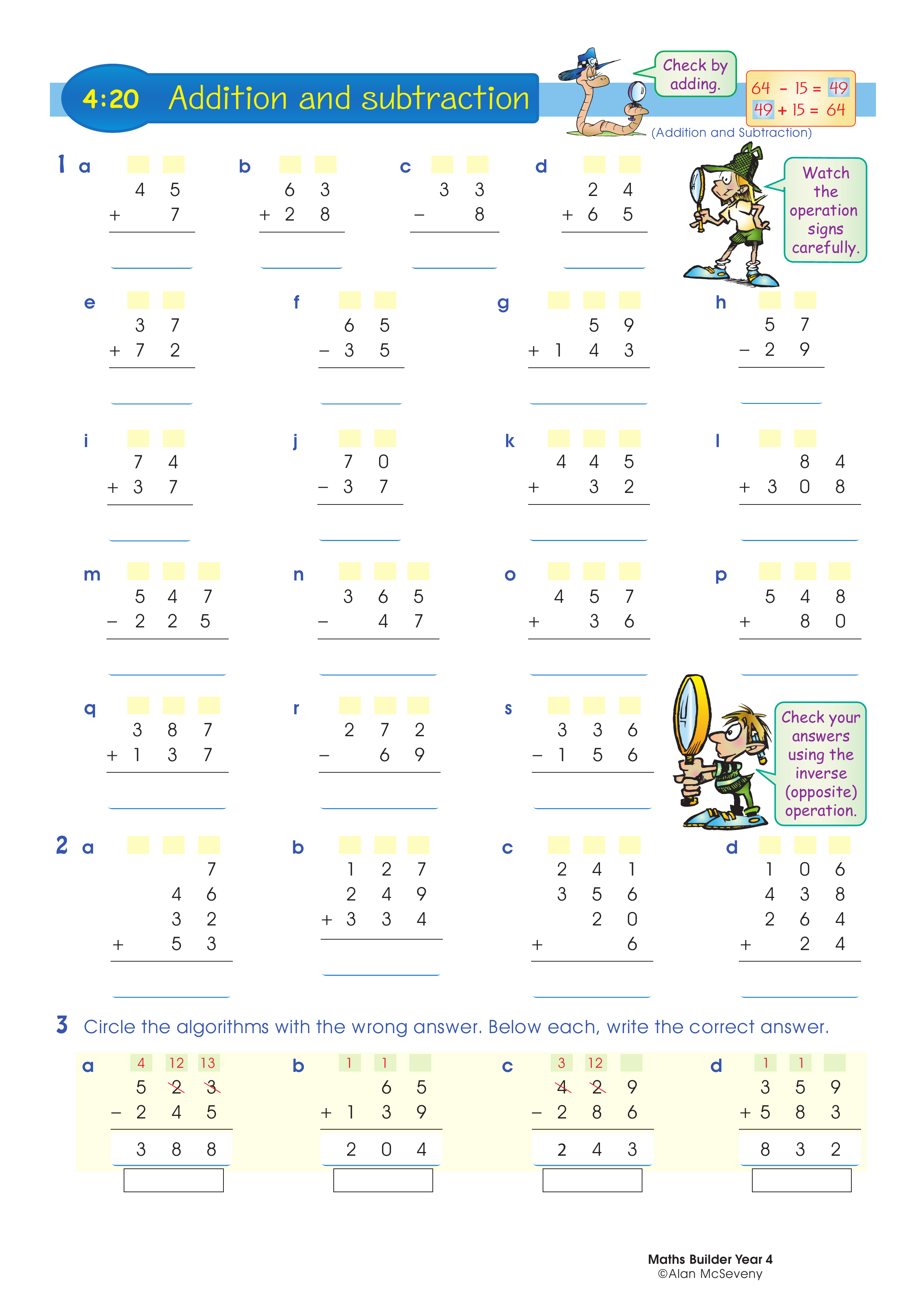 Addition and subtraction — worksheet preview