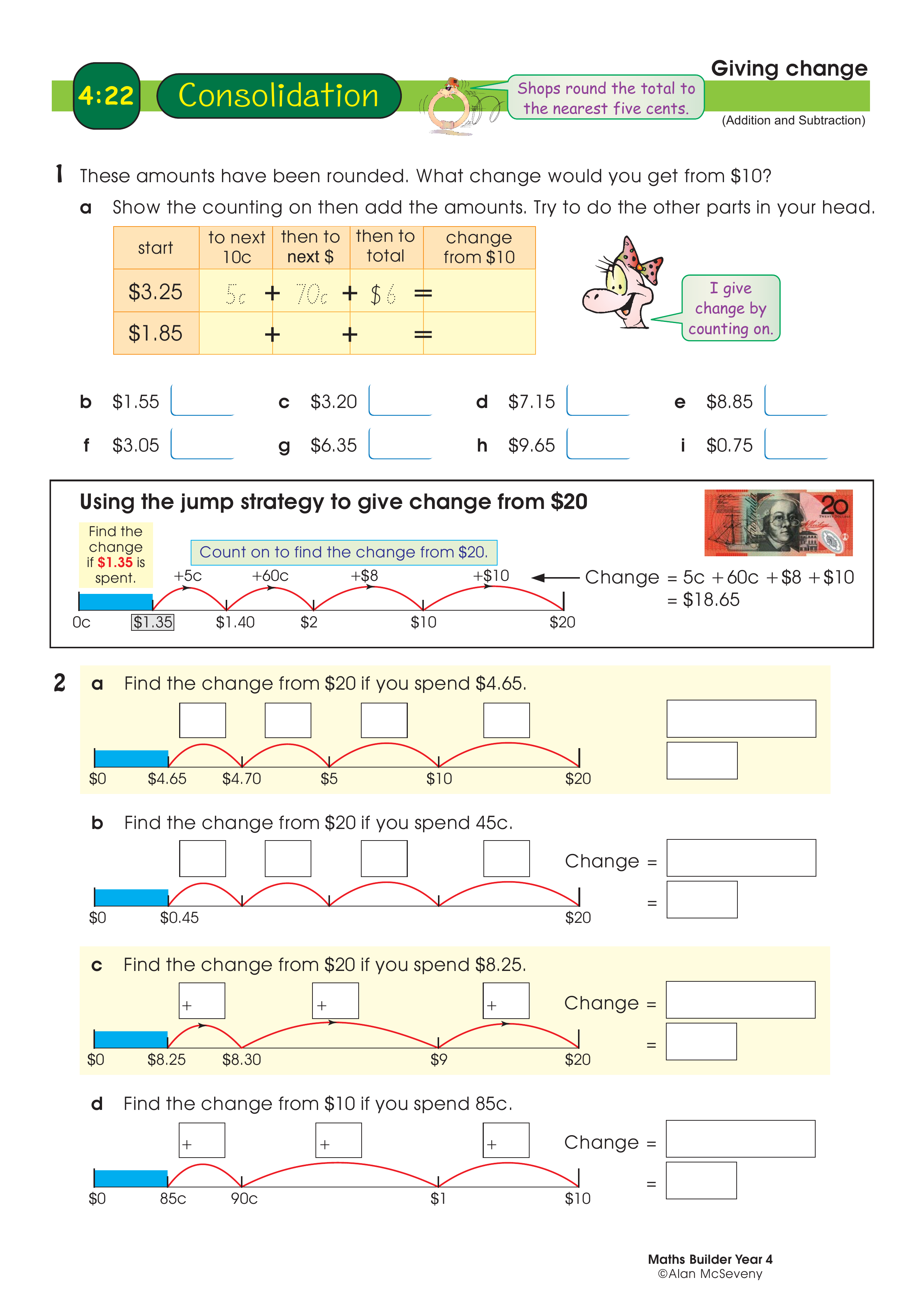 Giving change — worksheet preview