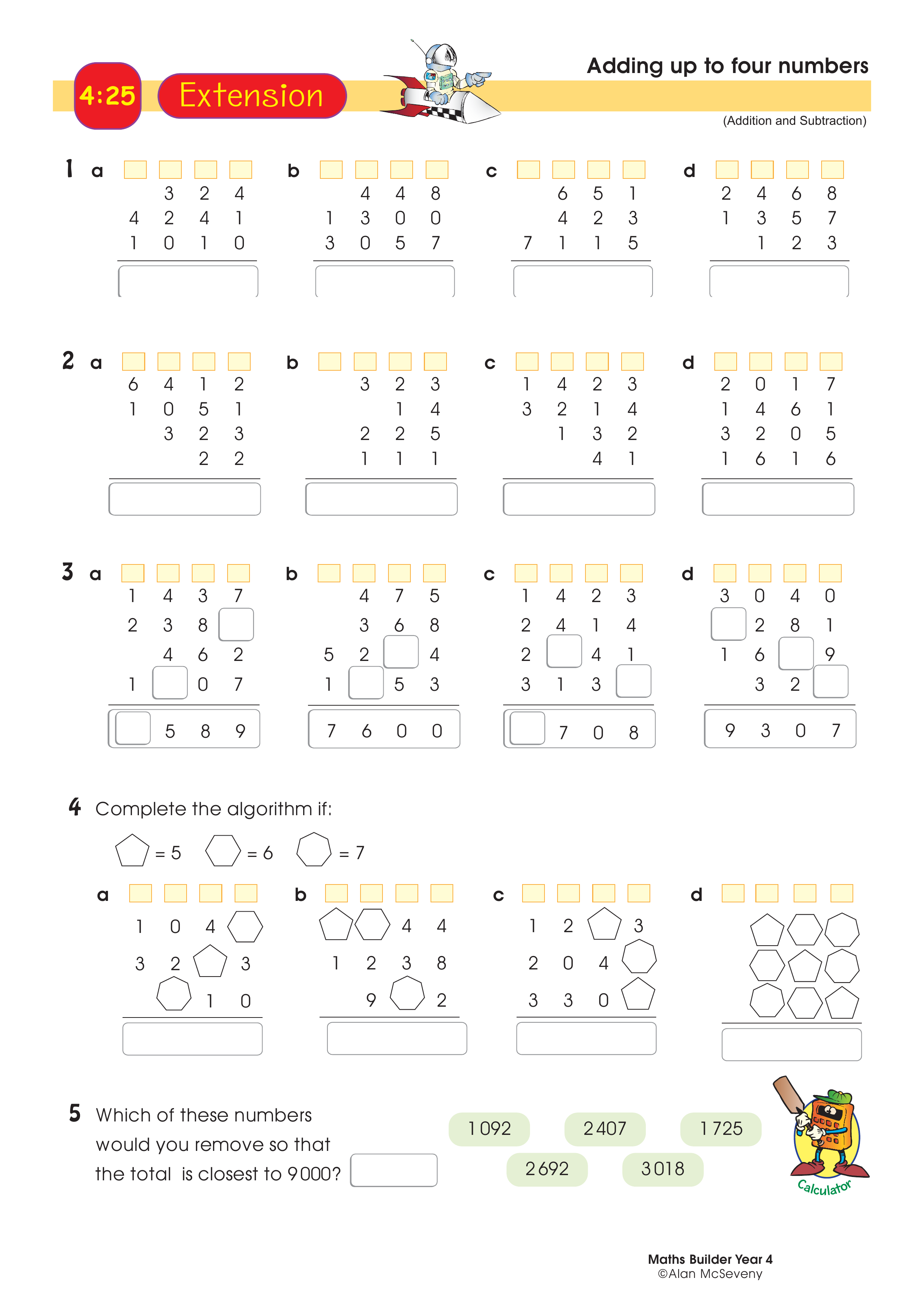 Adding up to four numbers — worksheet preview