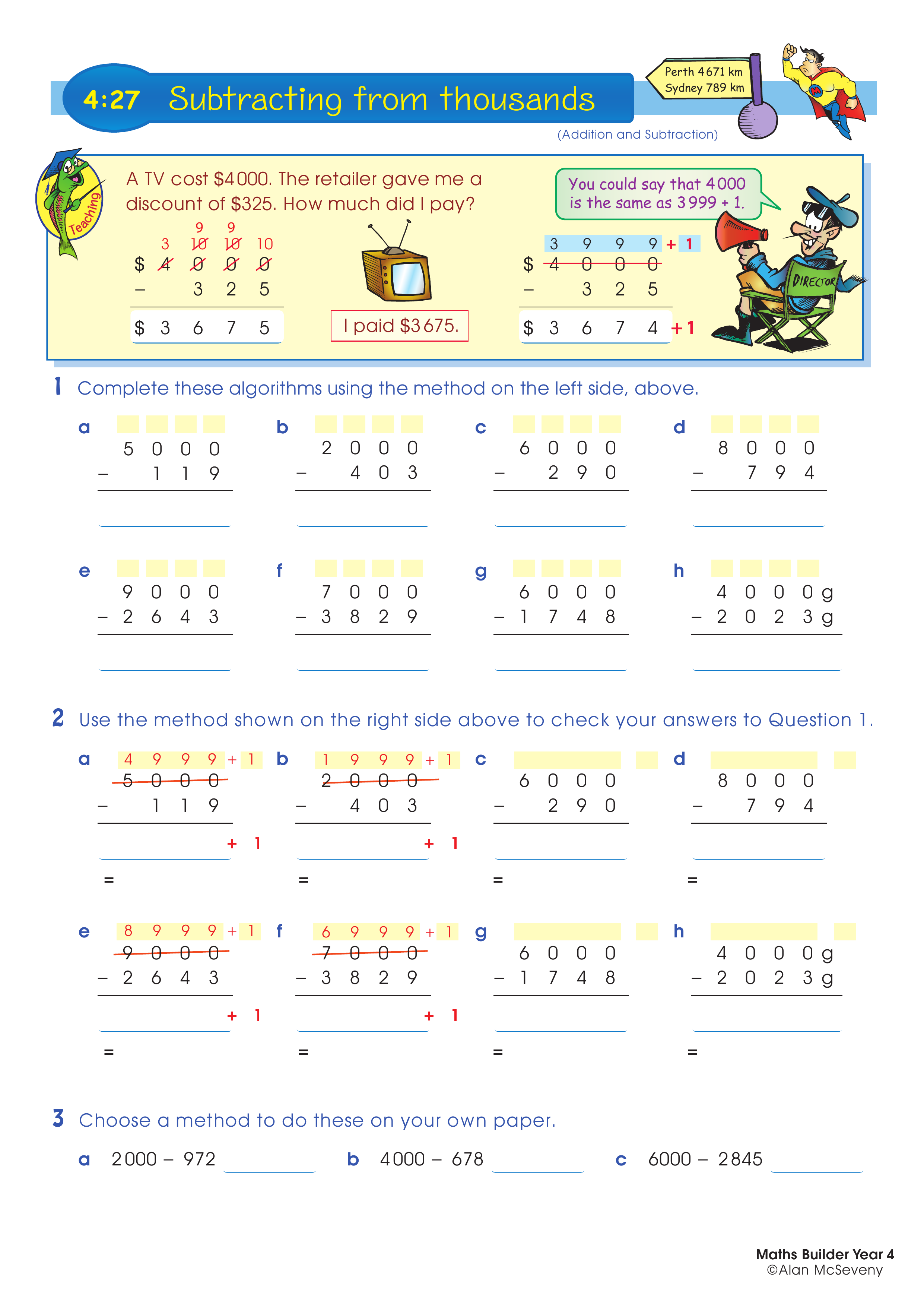 Subtracting from thousands — worksheet preview