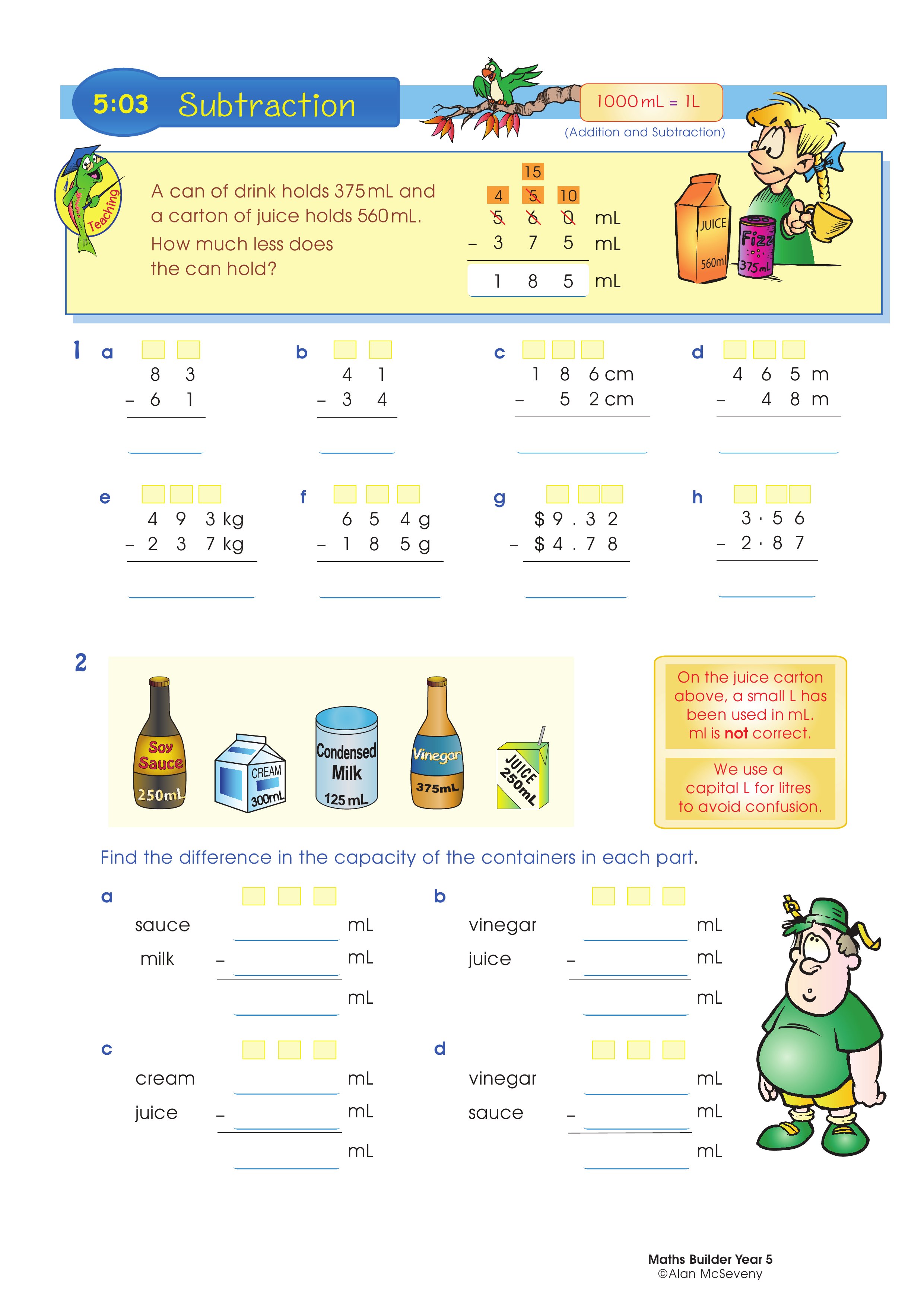 Subtraction — worksheet preview