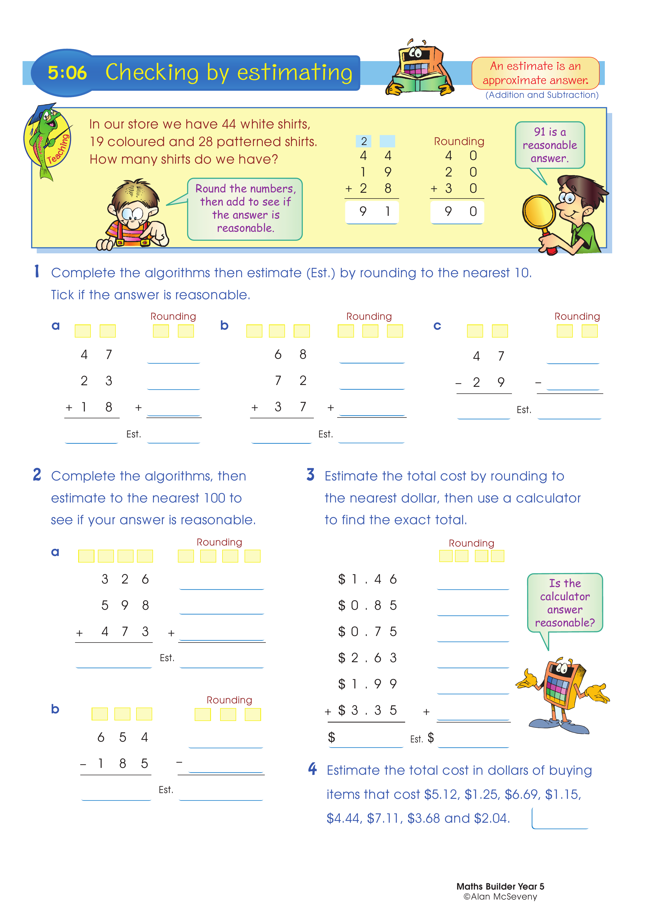 Checking by estimating — worksheet preview