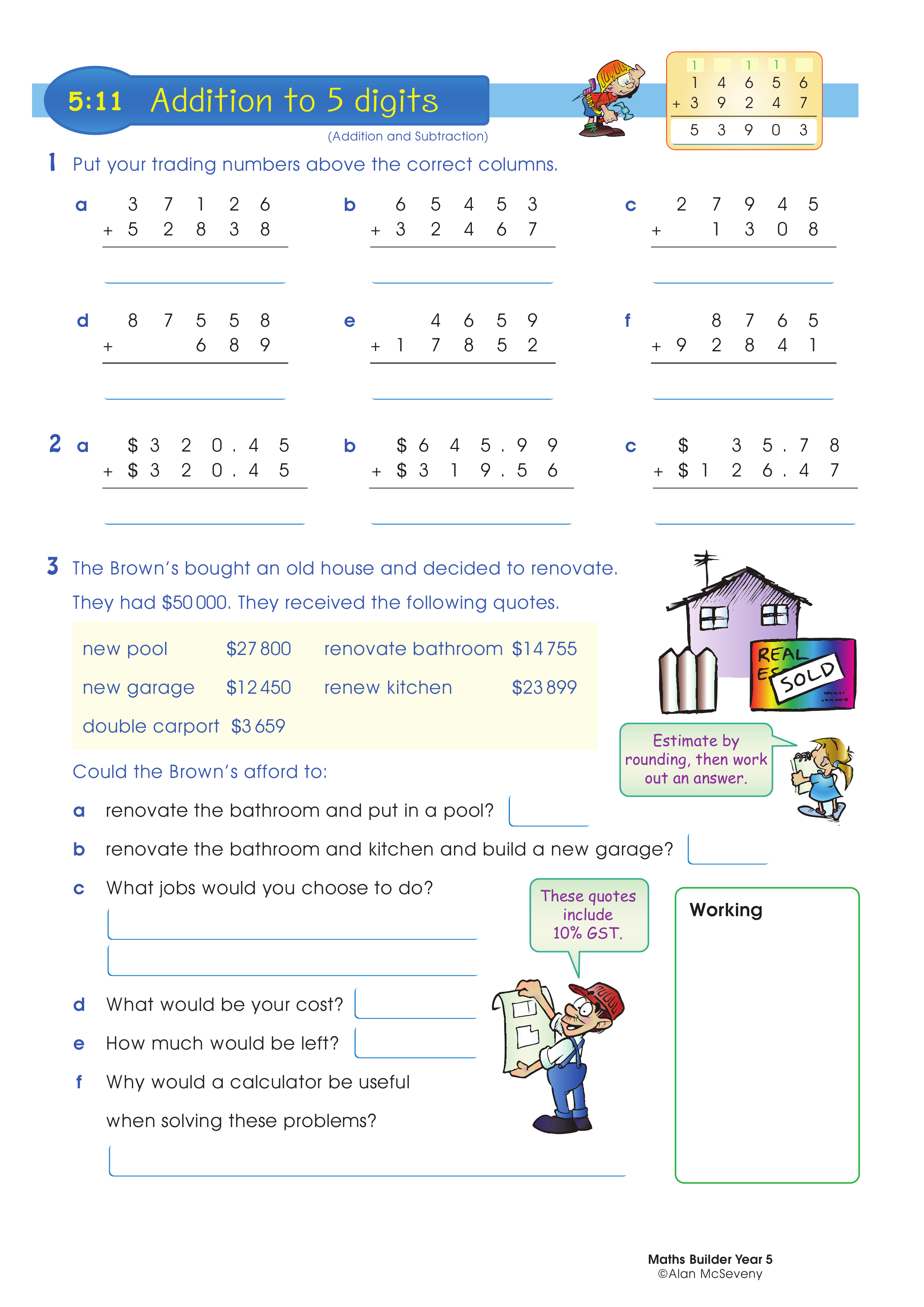 Addition to 5 digits — worksheet preview
