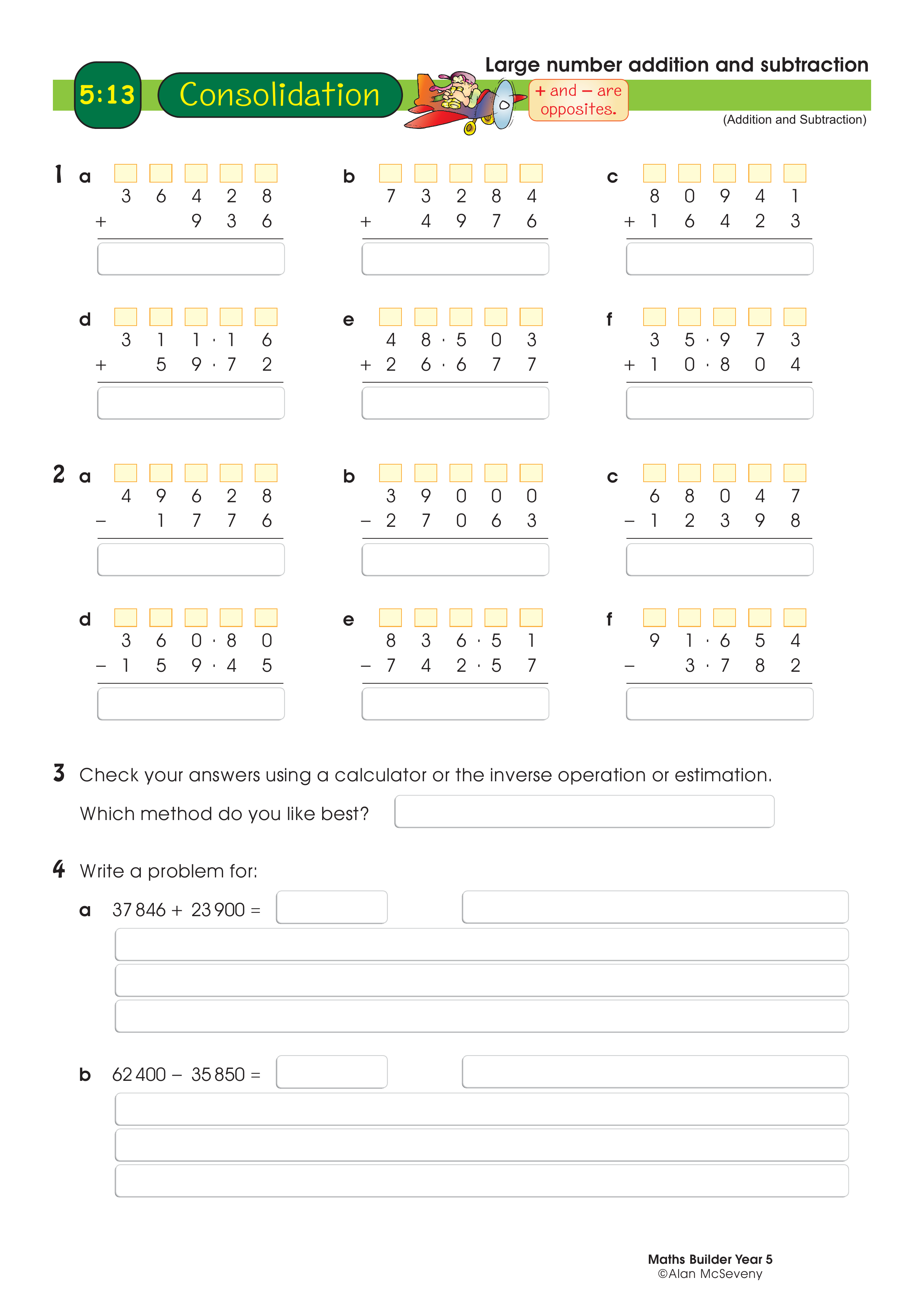 Large number addition and subtraction — worksheet preview