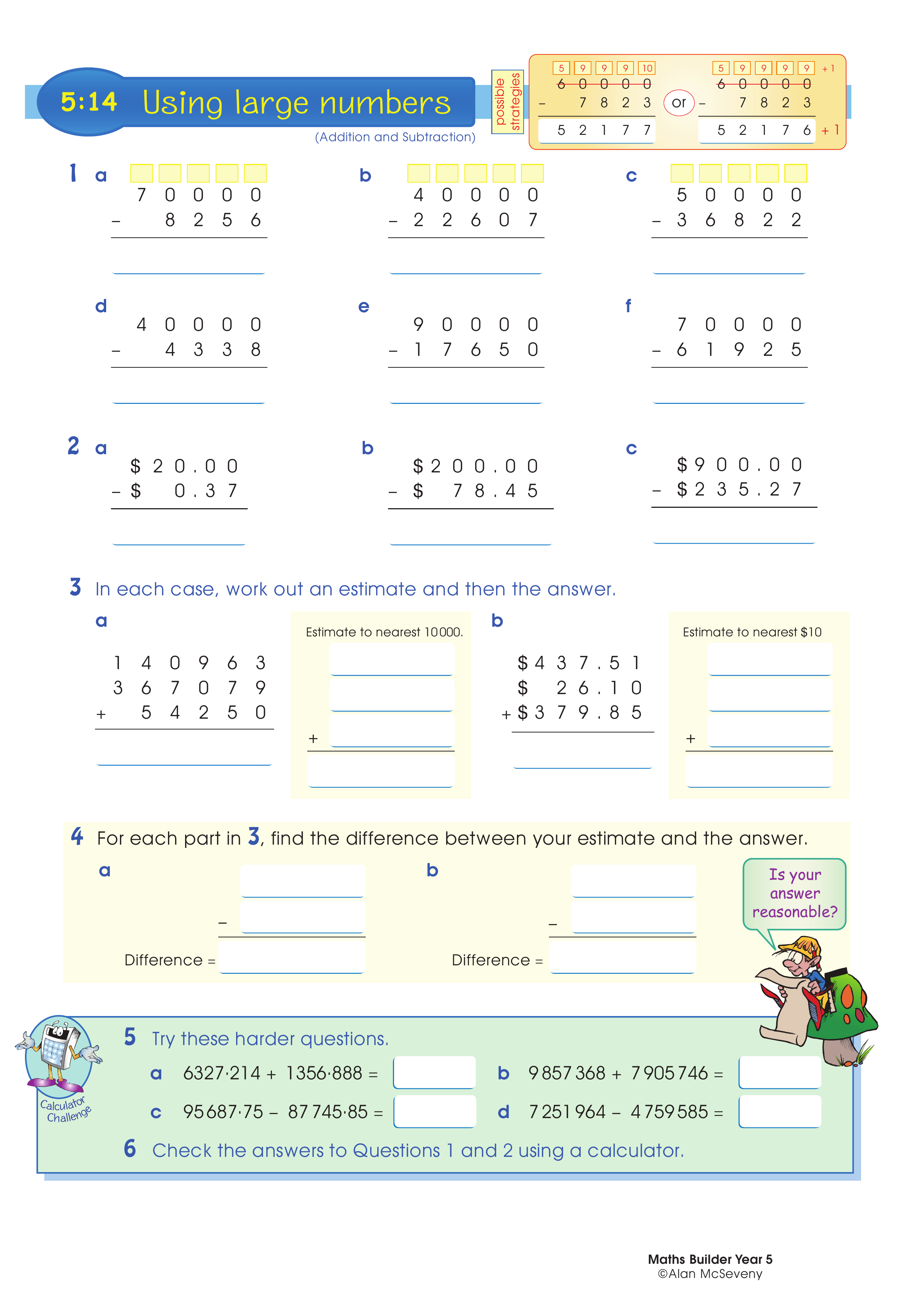 Using large numbers — worksheet preview