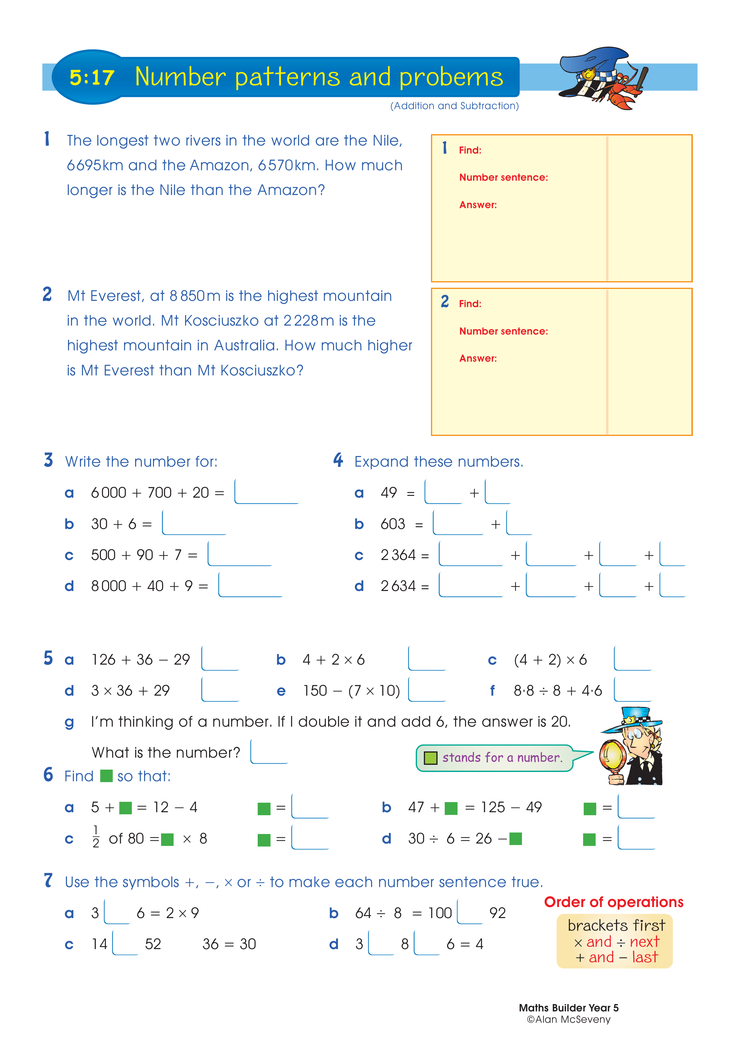 Number patterns and problems — worksheet preview