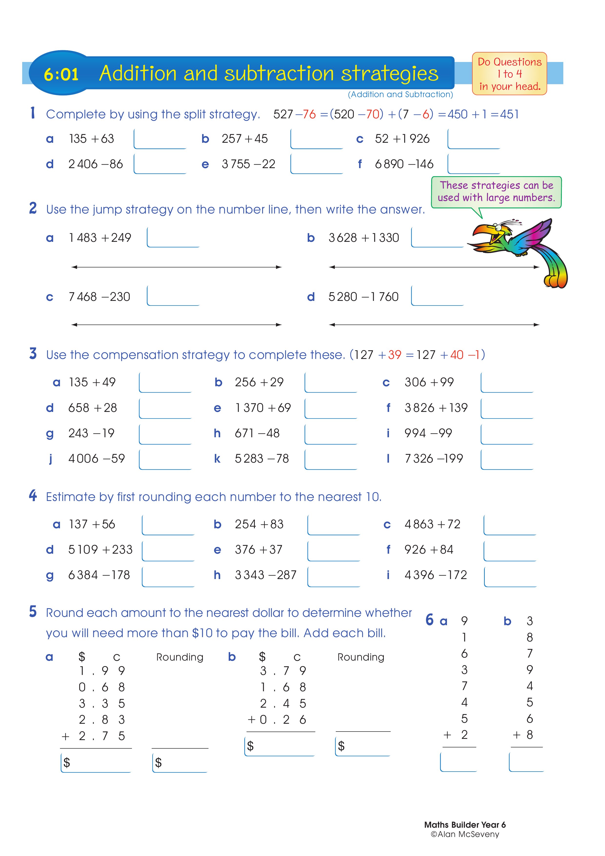 Addition and subtraction strategies — worksheet preview