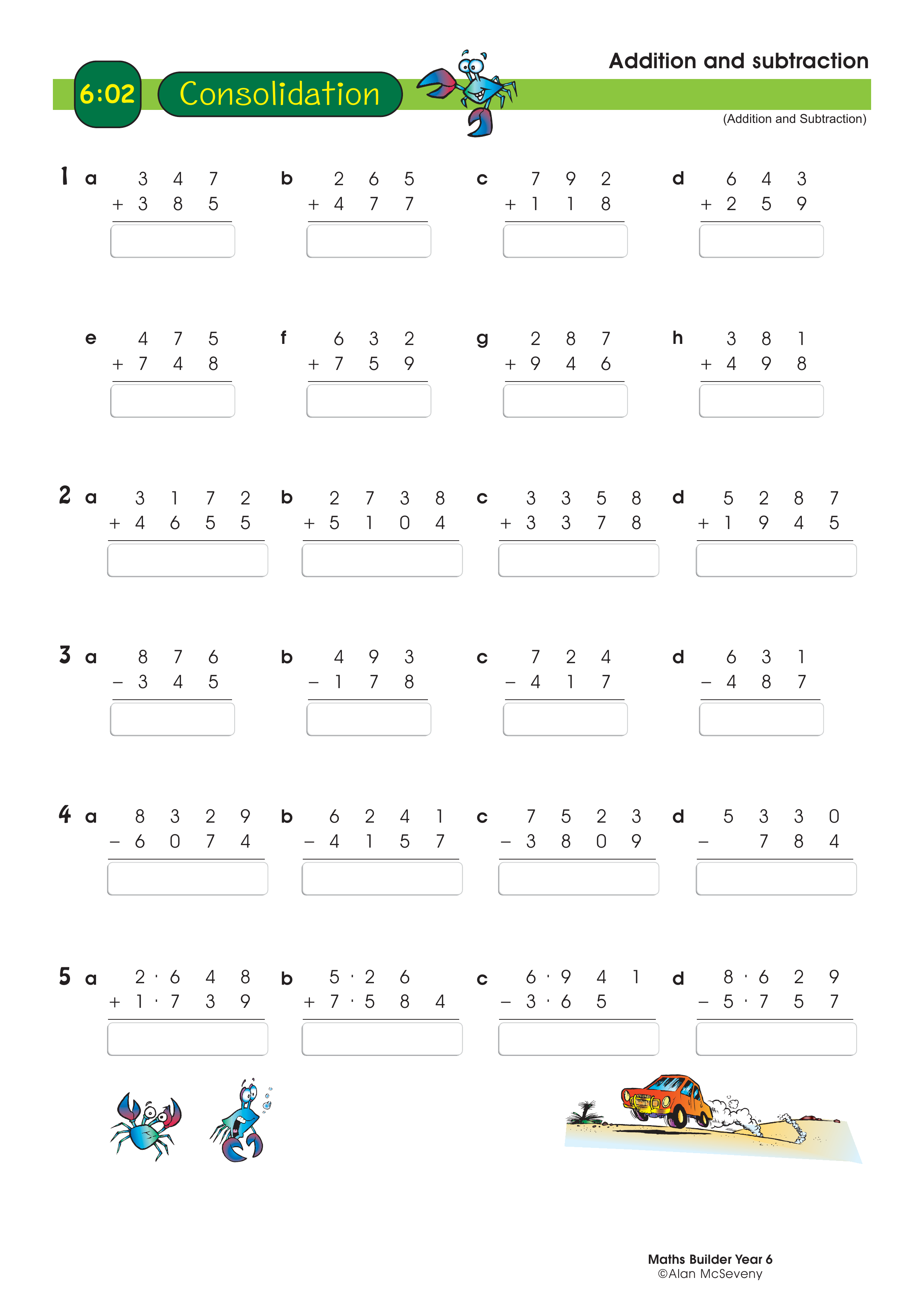Addition and subtraction — worksheet preview