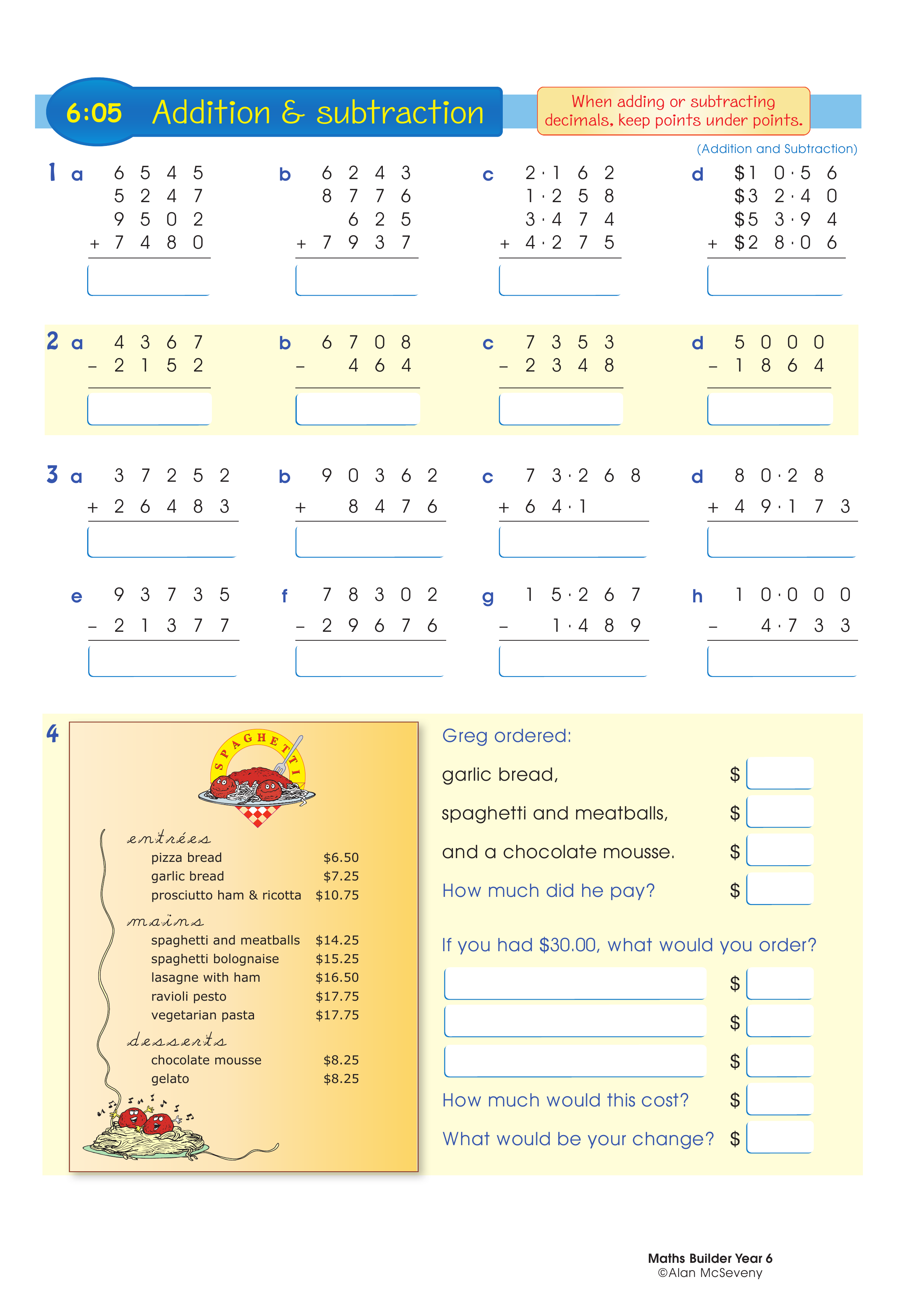 Addition & subtraction — worksheet preview