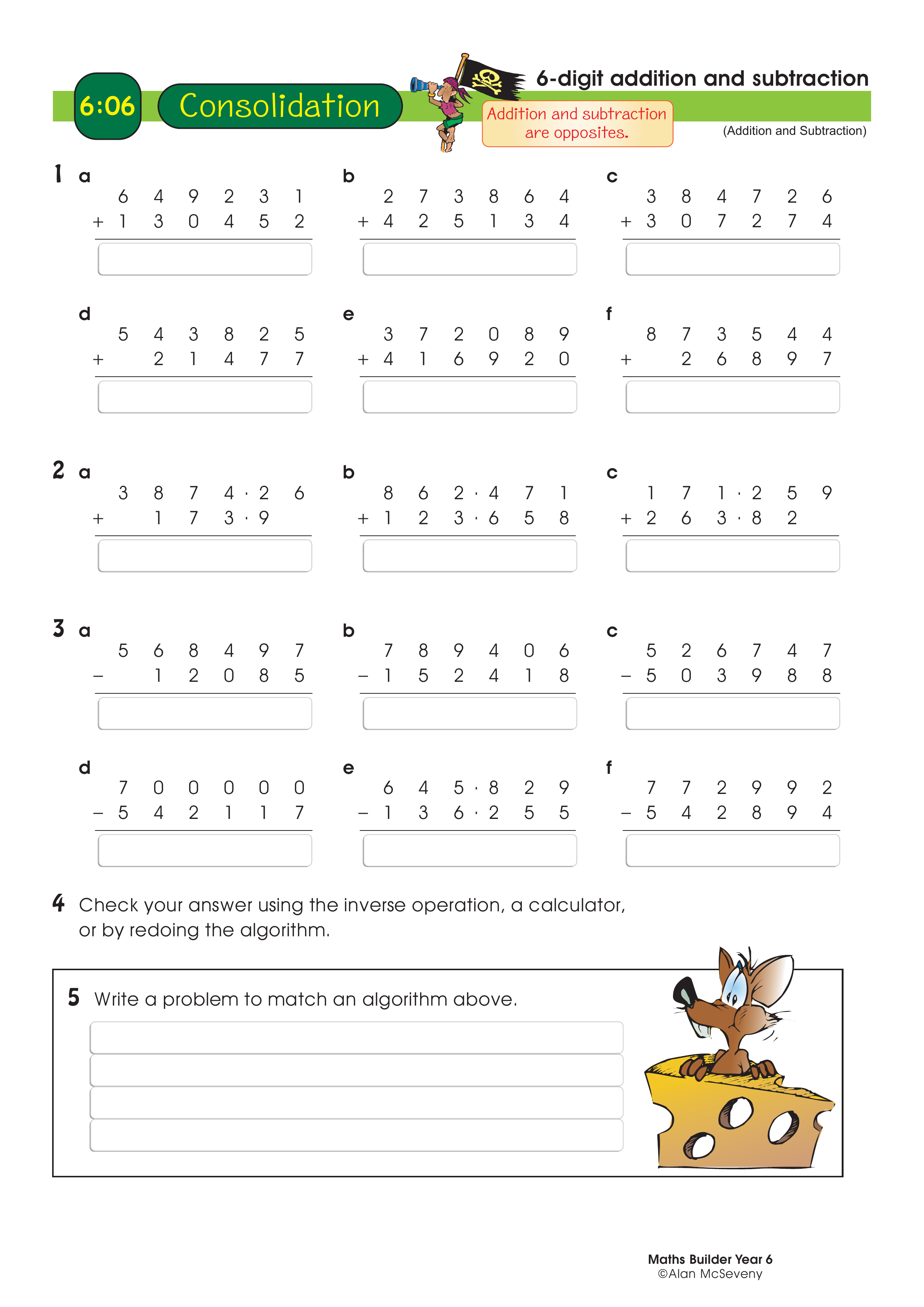 6-digit addition and subtraction — worksheet preview