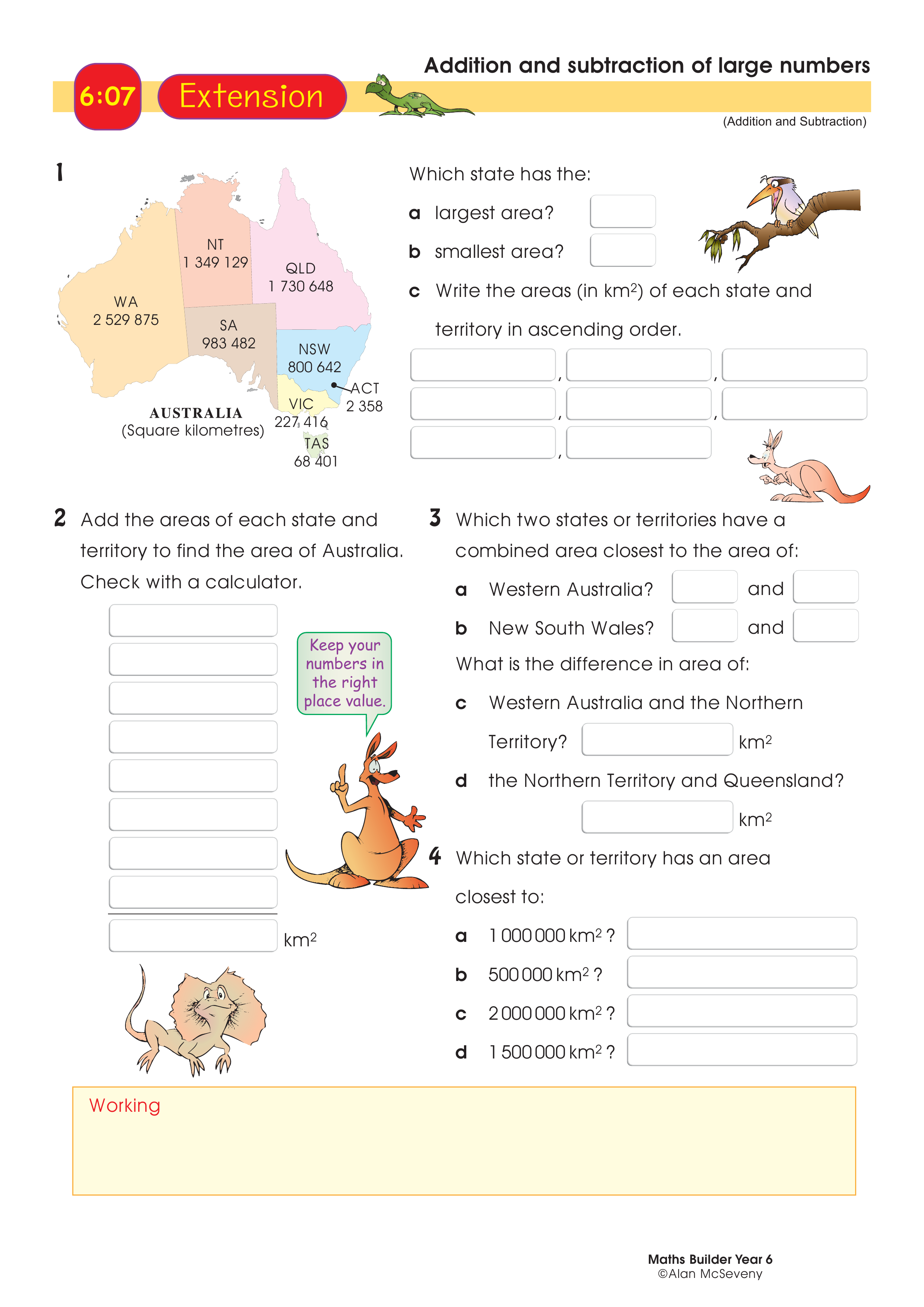 Addition and subtraction of large numbers — worksheet preview