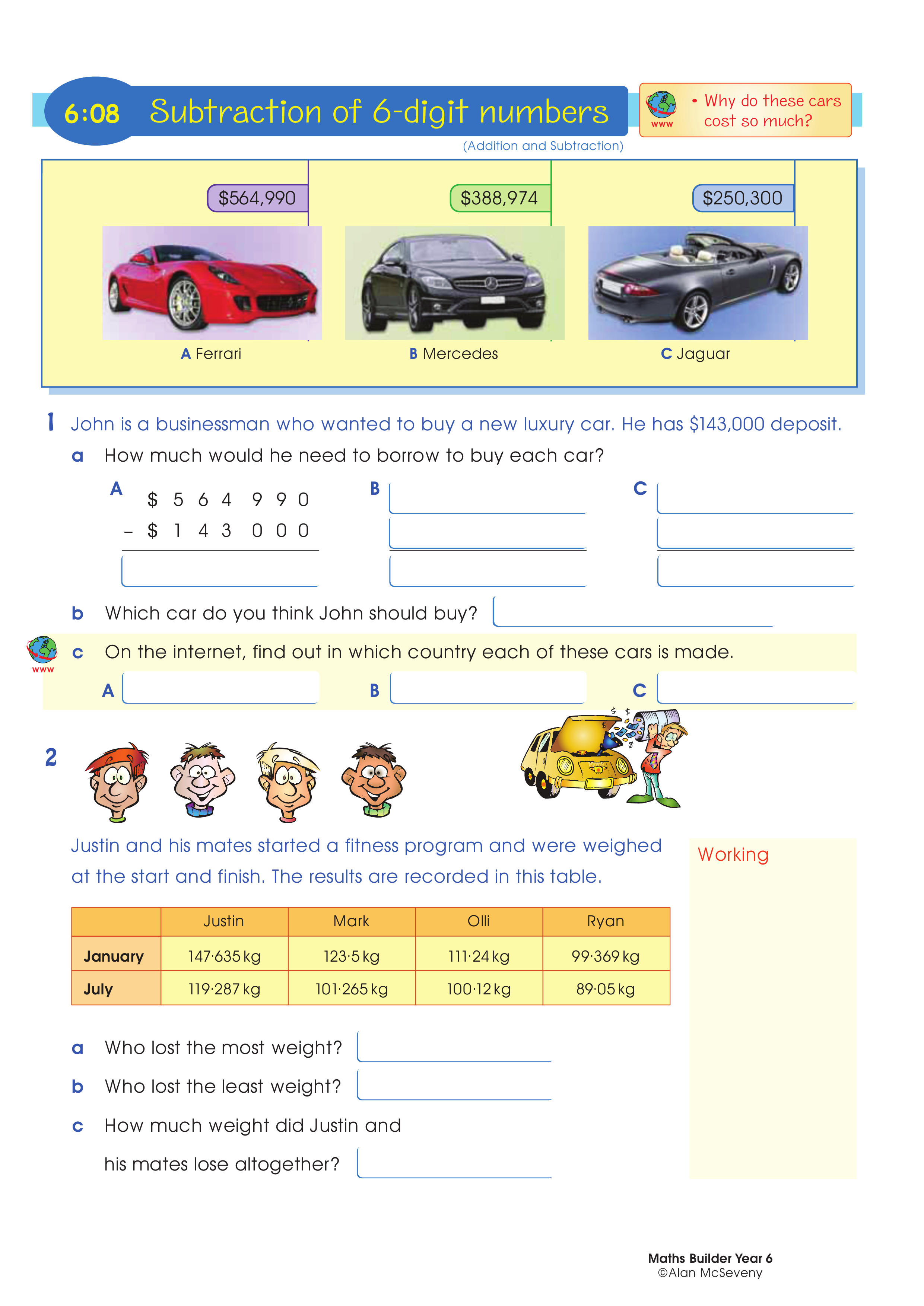 Subtraction of 6-digit numbers — worksheet preview